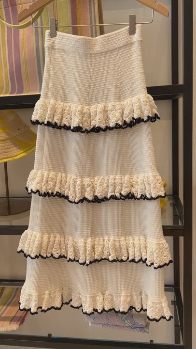ZIMMERMANN Spódnica Damska Czarna/Ivory Halliday Scallop Frill Skirt 9719SSS241
