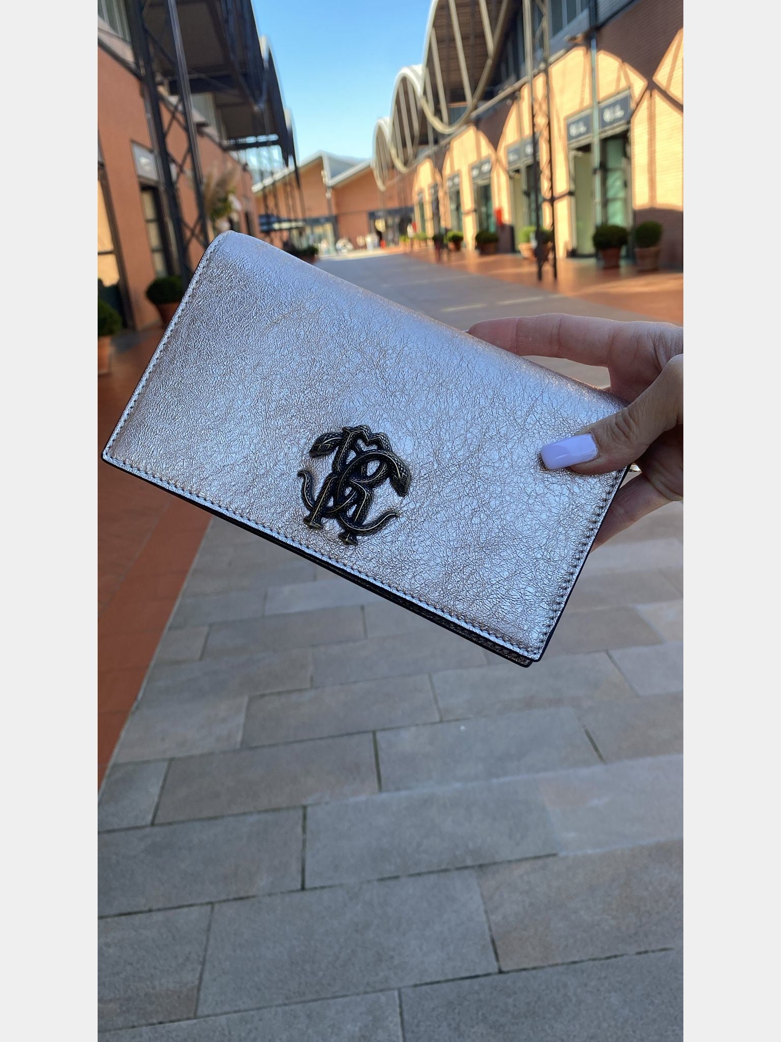 Roberto Cavalli Crackle Leather Clutch BagRoberto Cavalli