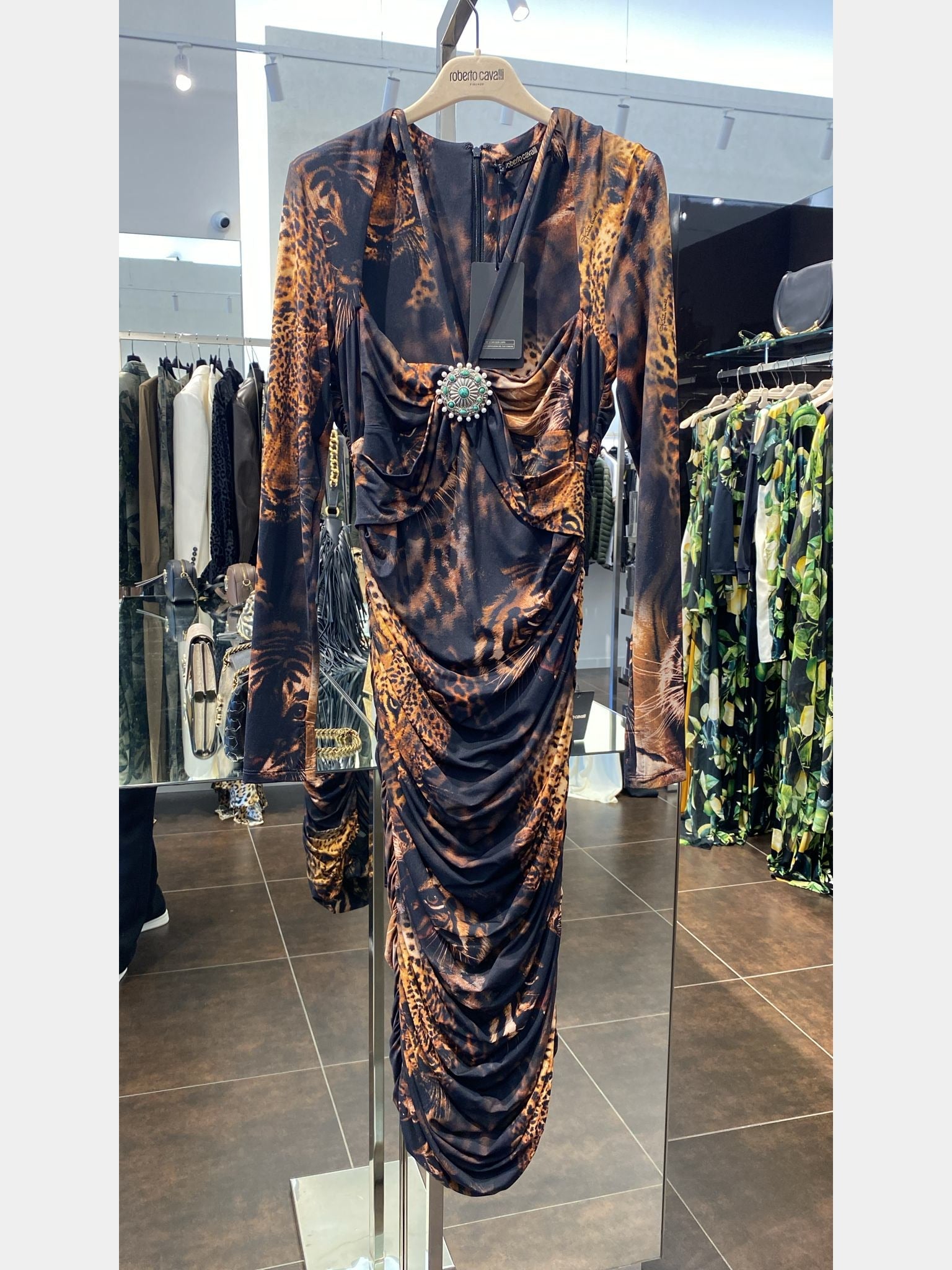 Roberto Cavalli Midi dress with Jaguar printRoberto Cavalli