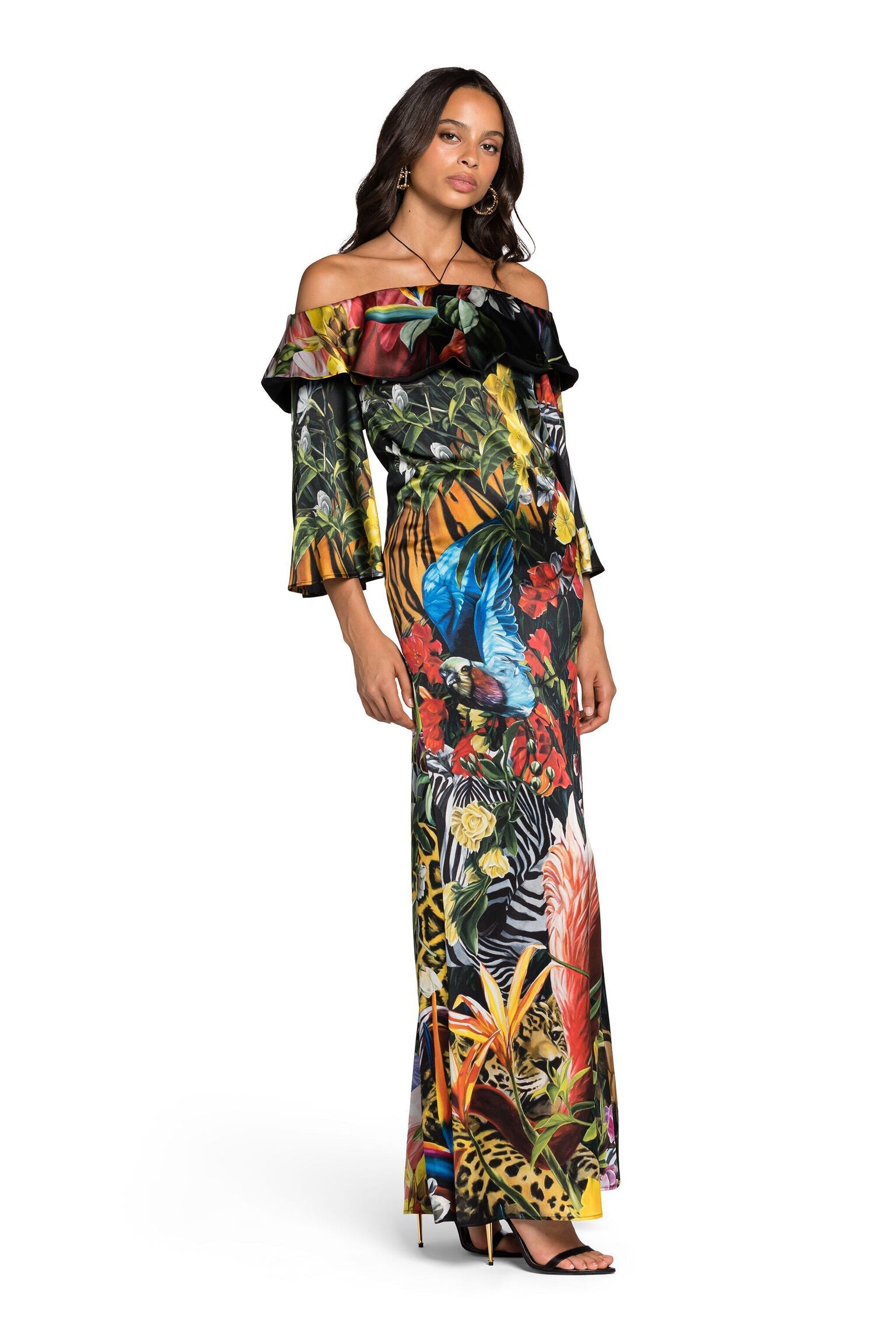 Roberto Cavalli Tropical - Print Ruffled Maxi DressRoberto Cavalli
