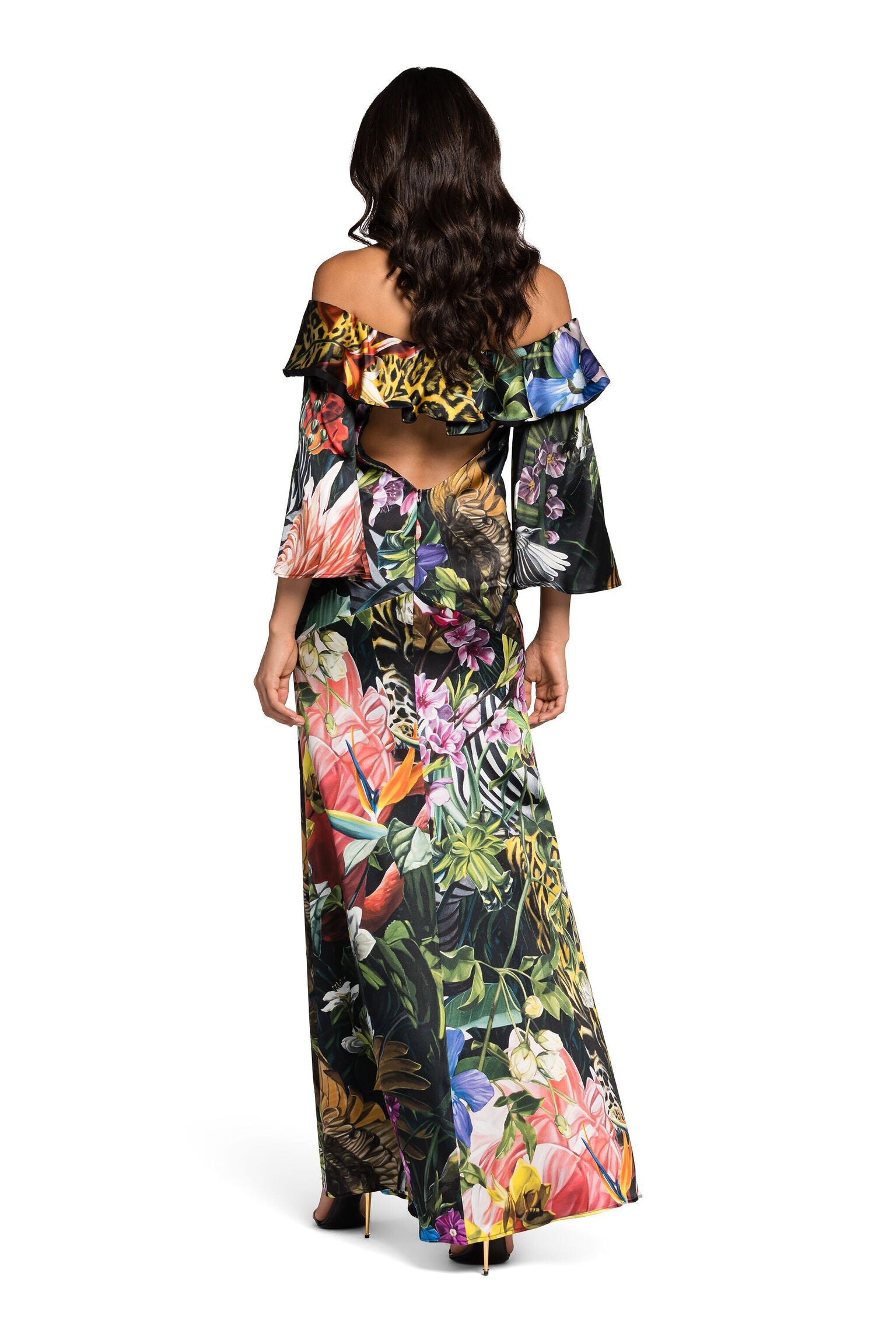 Roberto Cavalli Tropical - Print Ruffled Maxi DressRoberto Cavalli
