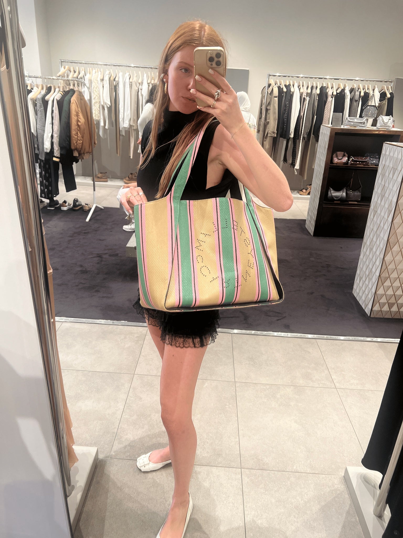 Stella McCartney Damska torba rafiowa paskowanaStella Mccartney