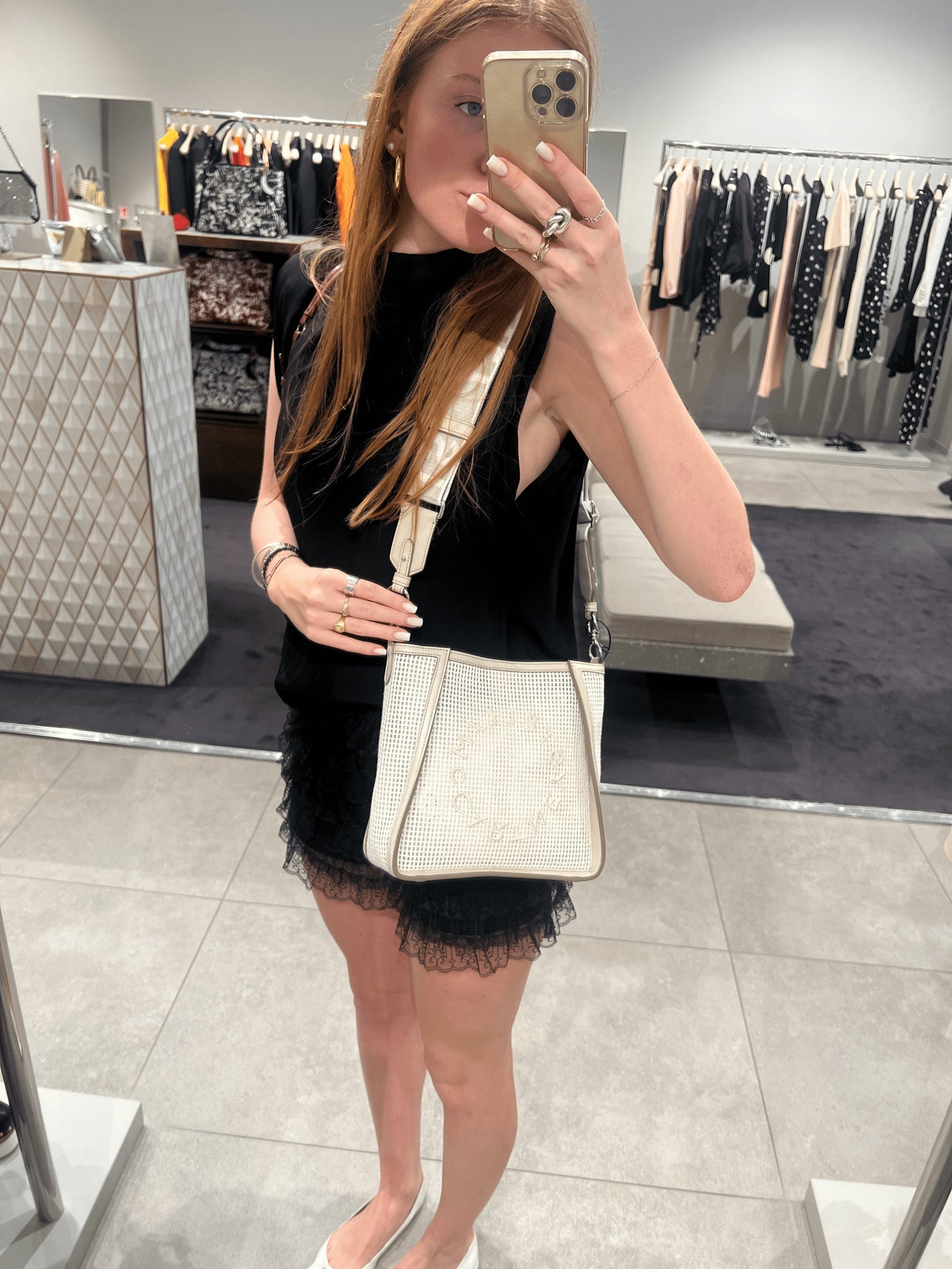 Stella McCartney Damska torebka mini crossbody haftowana eko siatkaStella Mccartney