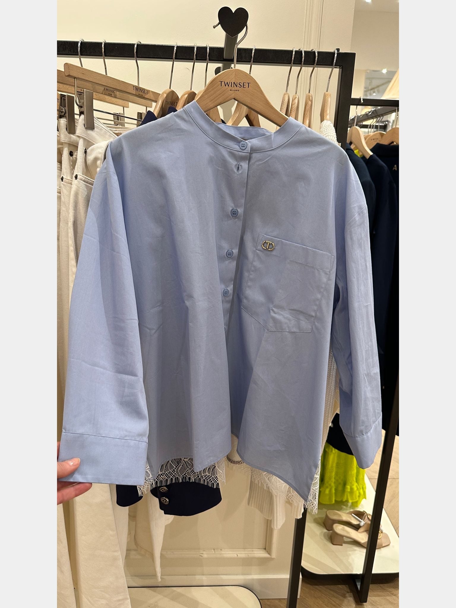 Twinset Camicia Collo Coreana Cordon In PizzoTwinset