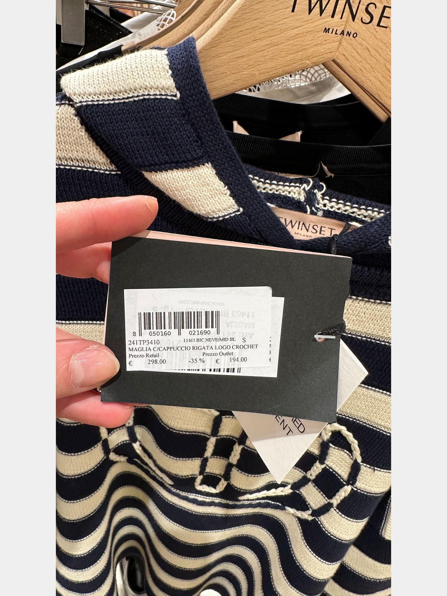 Twinset Maglia Cappuccio Rigata Logo CrochetTwinset