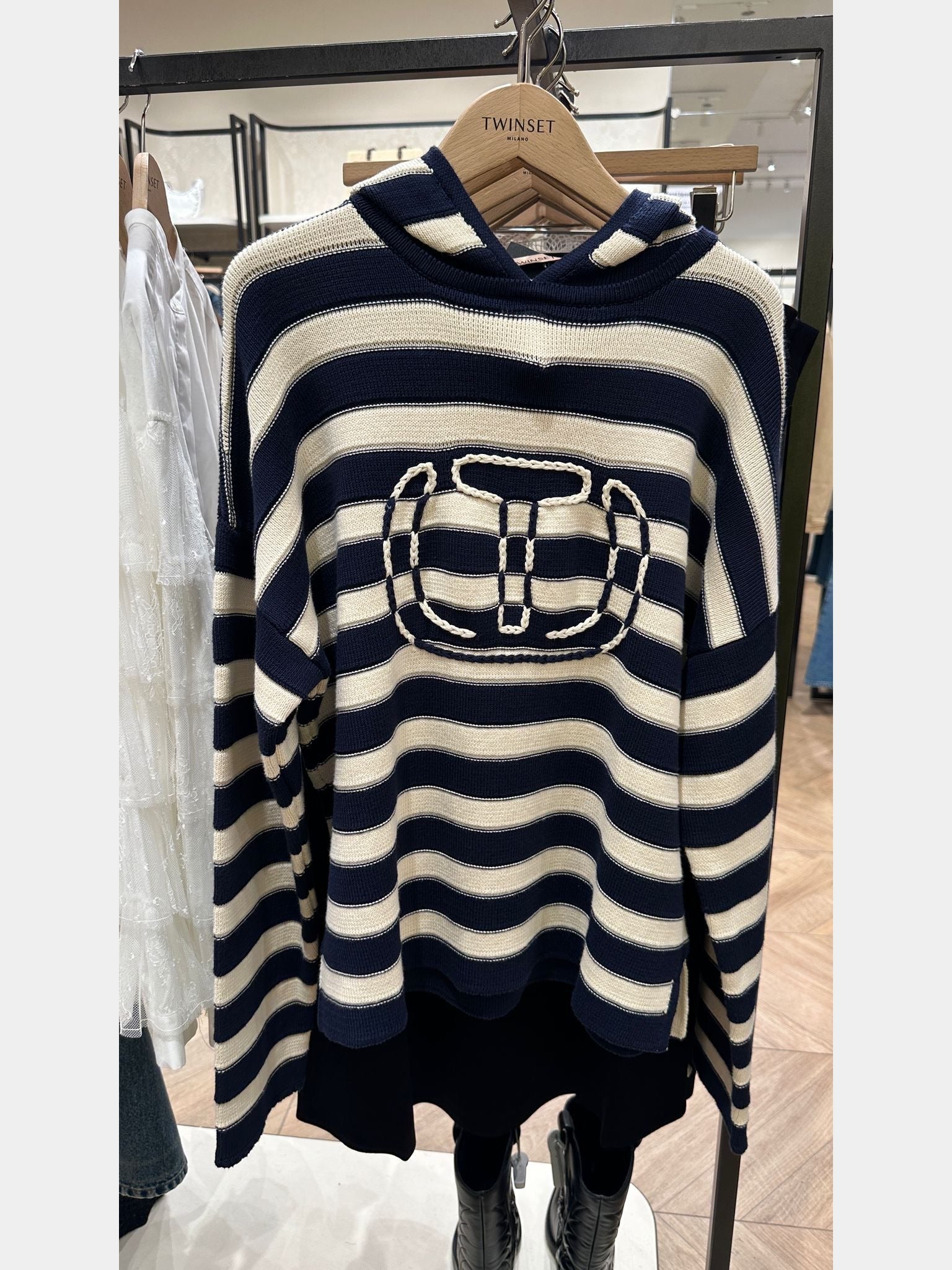 Twinset Maglia Cappuccio Rigata Logo CrochetTwinset