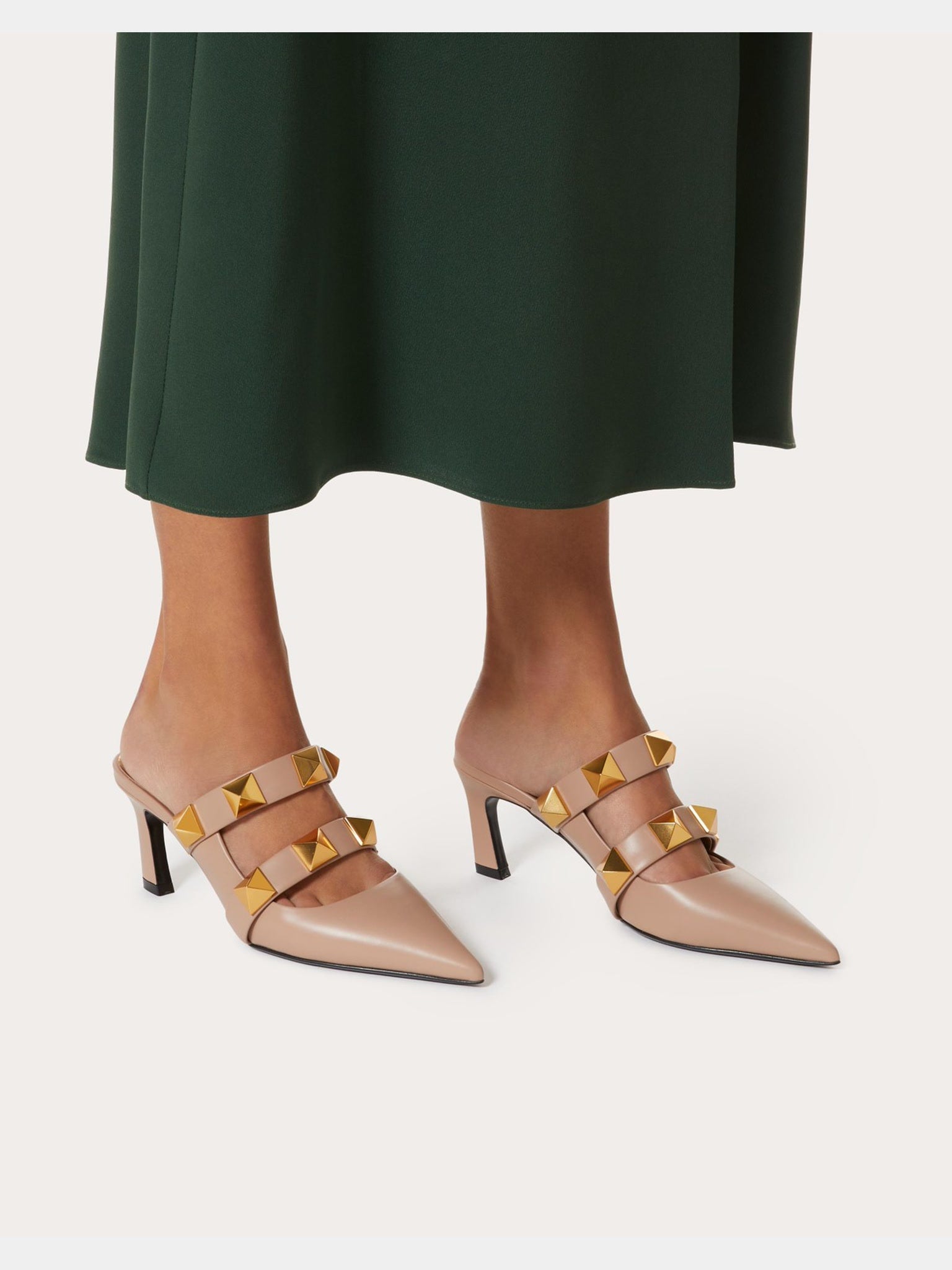 Valentino Damskie Mule Rose Cannelle Roman Stud In Calfskin ZW2S0BM6KET0F9Valentino