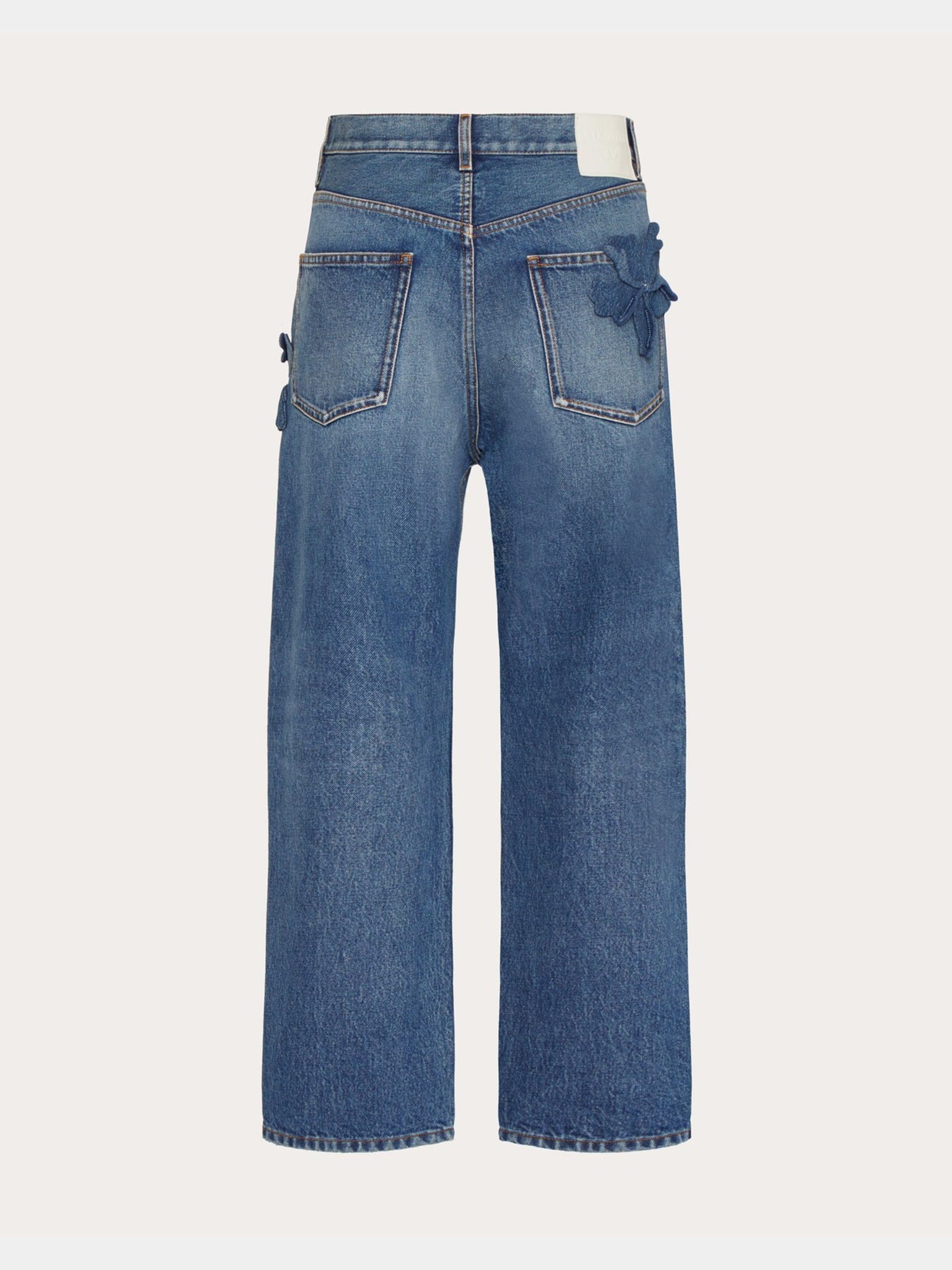 Valentino Jeans Damskie Niebieskie Haftowane Embroidered Medium Blue Denim Trousers 48ODD1769KJ558Valentino