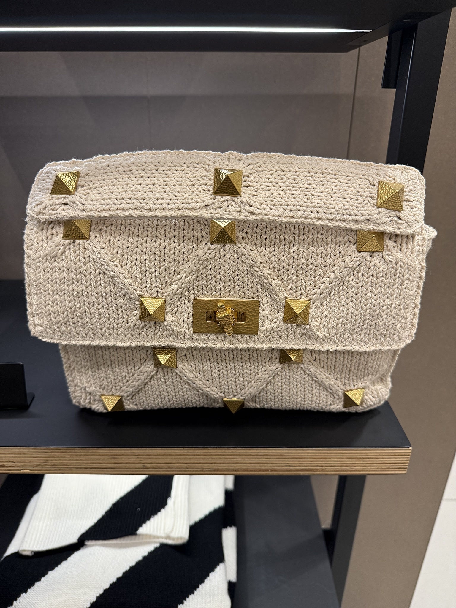 Valentino Large Roman Stud Knitted Bag with ChainValentino