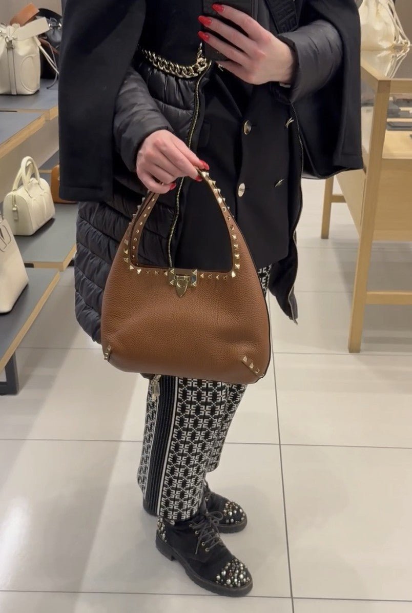 Valentino Rockstud Small Hobo Bag in Grainy CalfskinValentino