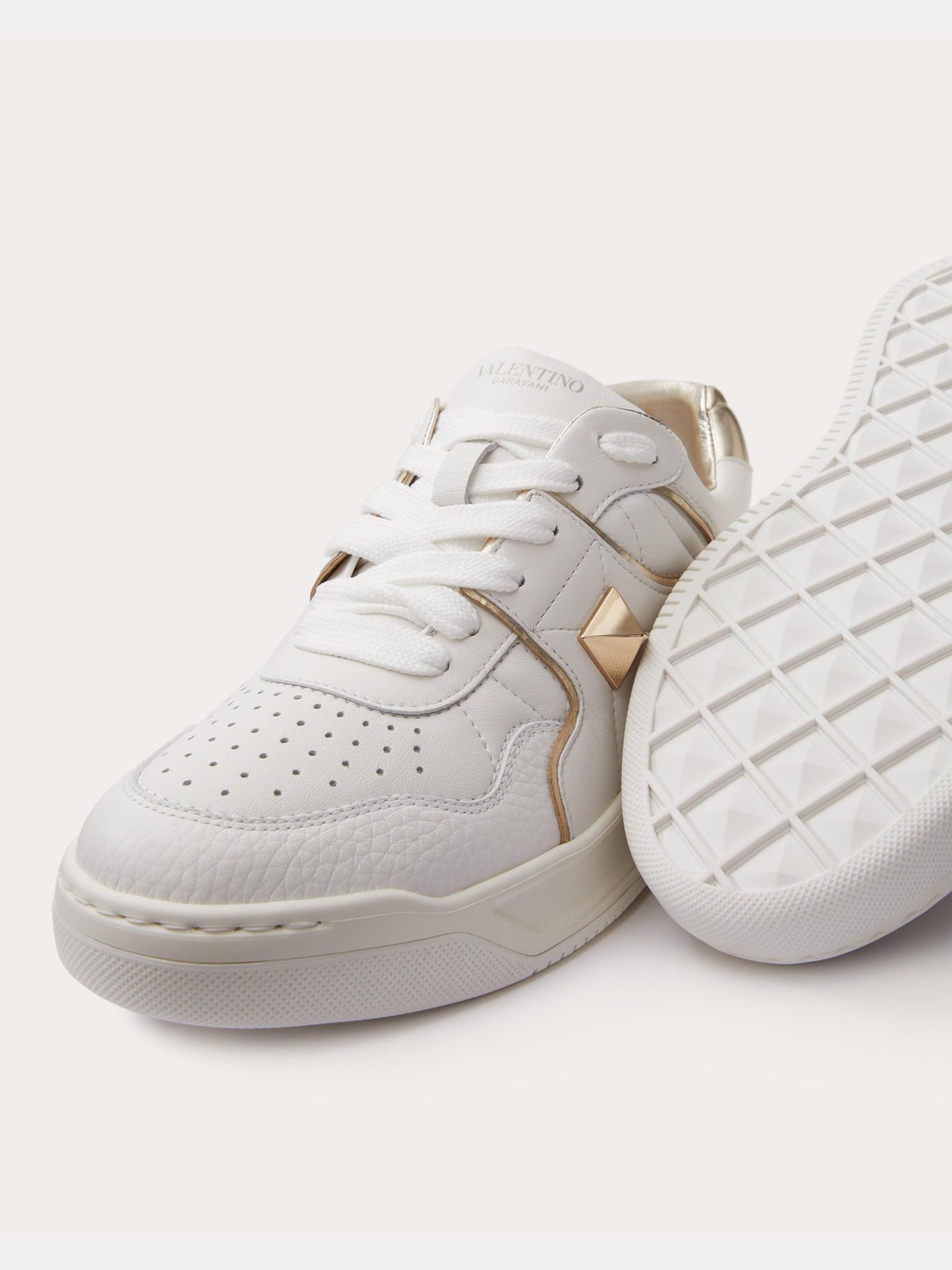 Valentino Sneaker Damskie Biało - Platynowe One Stud Low - TopValentino