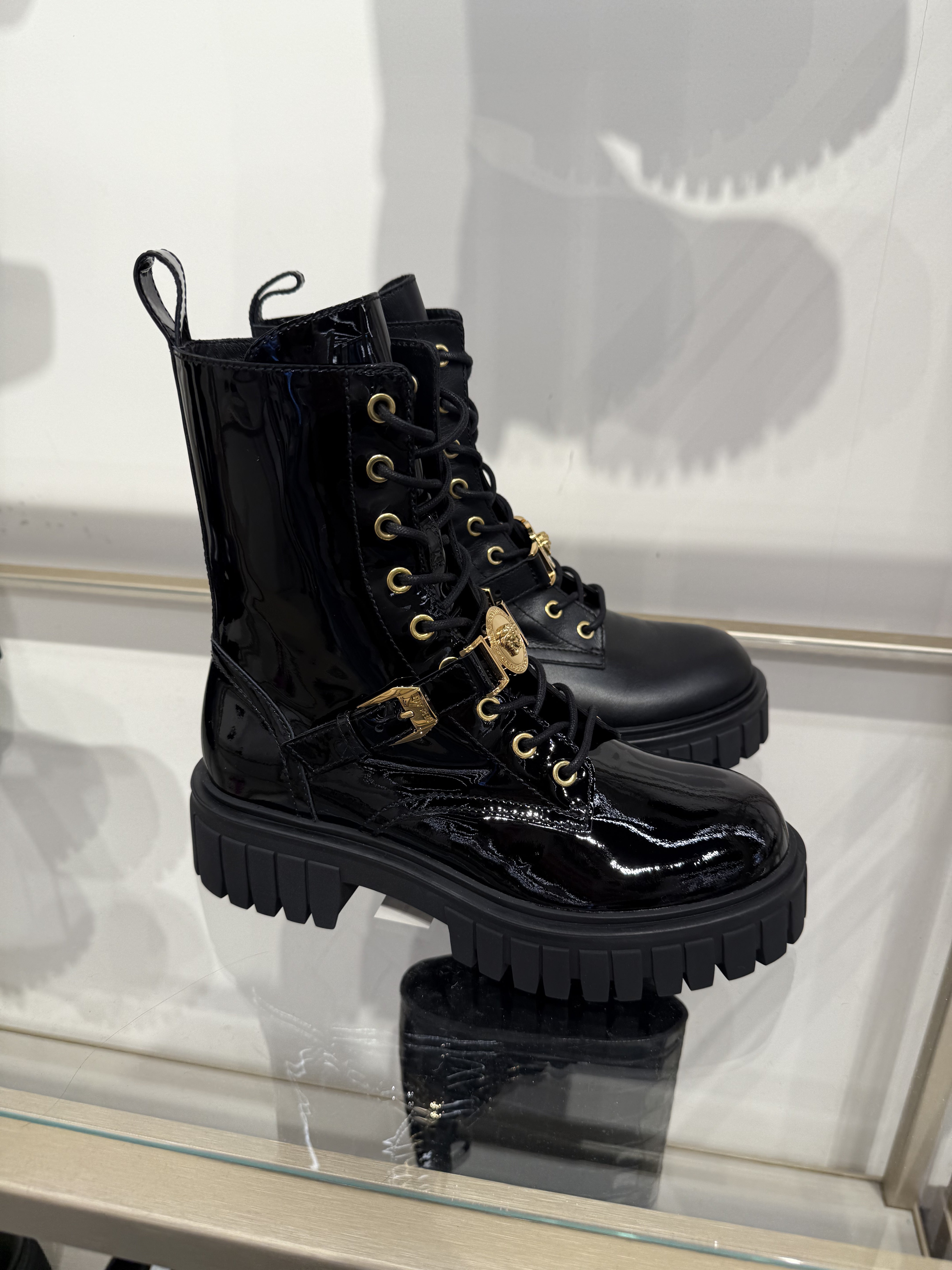 Versace Black Boots with gold logoVersace