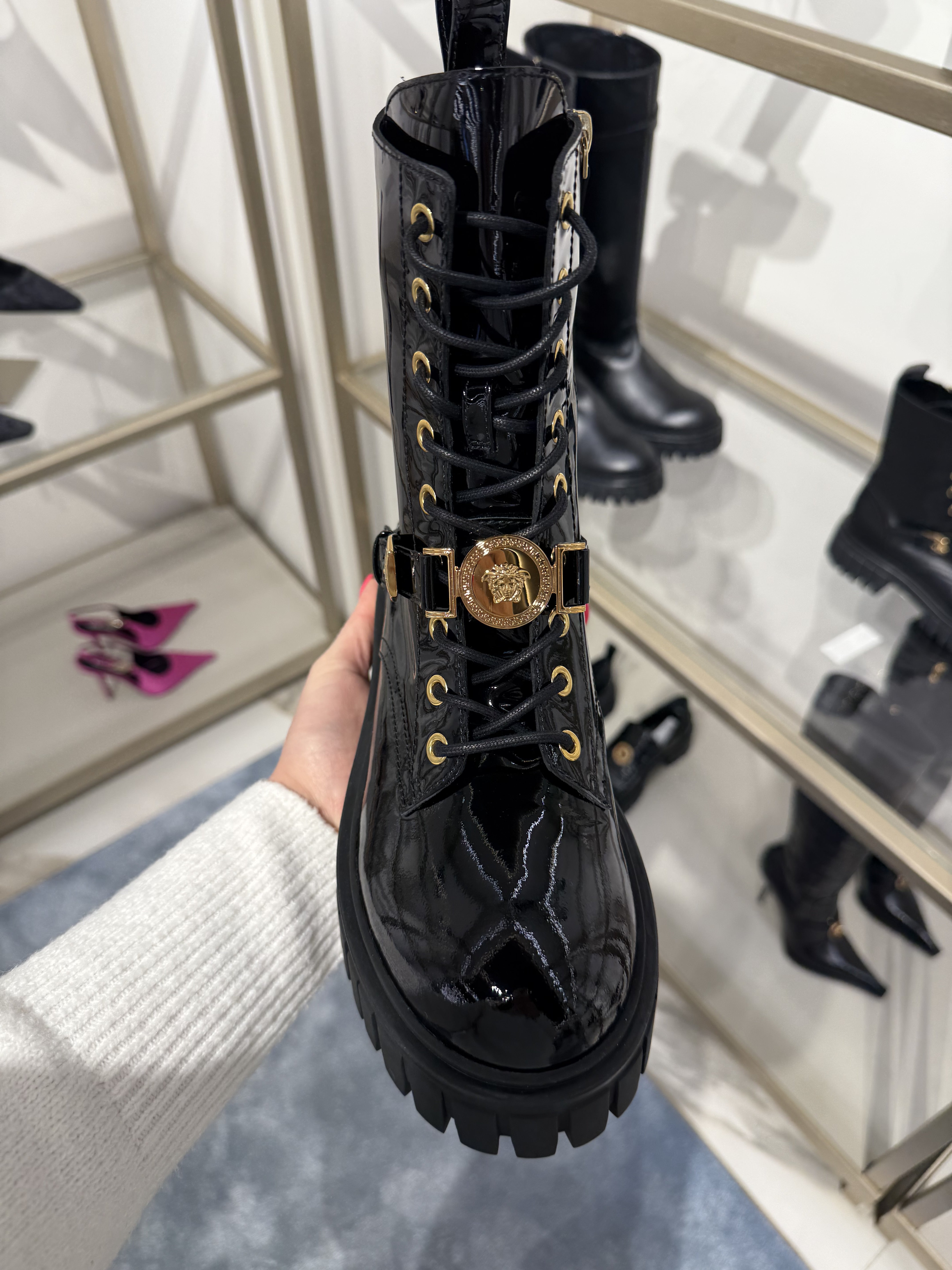 Versace Black Boots with gold logoVersace