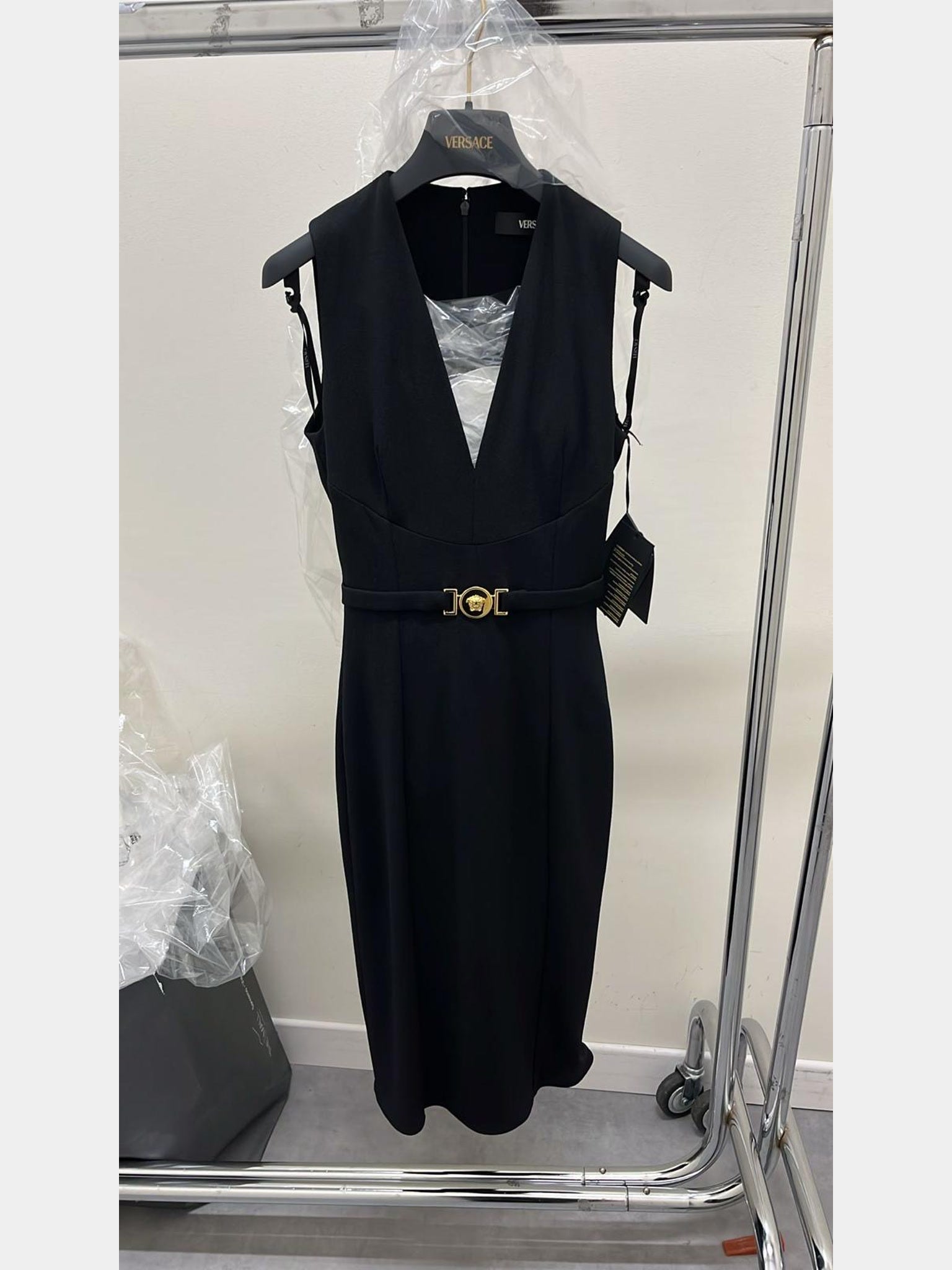 Versace Black Dress with logo beltVersace