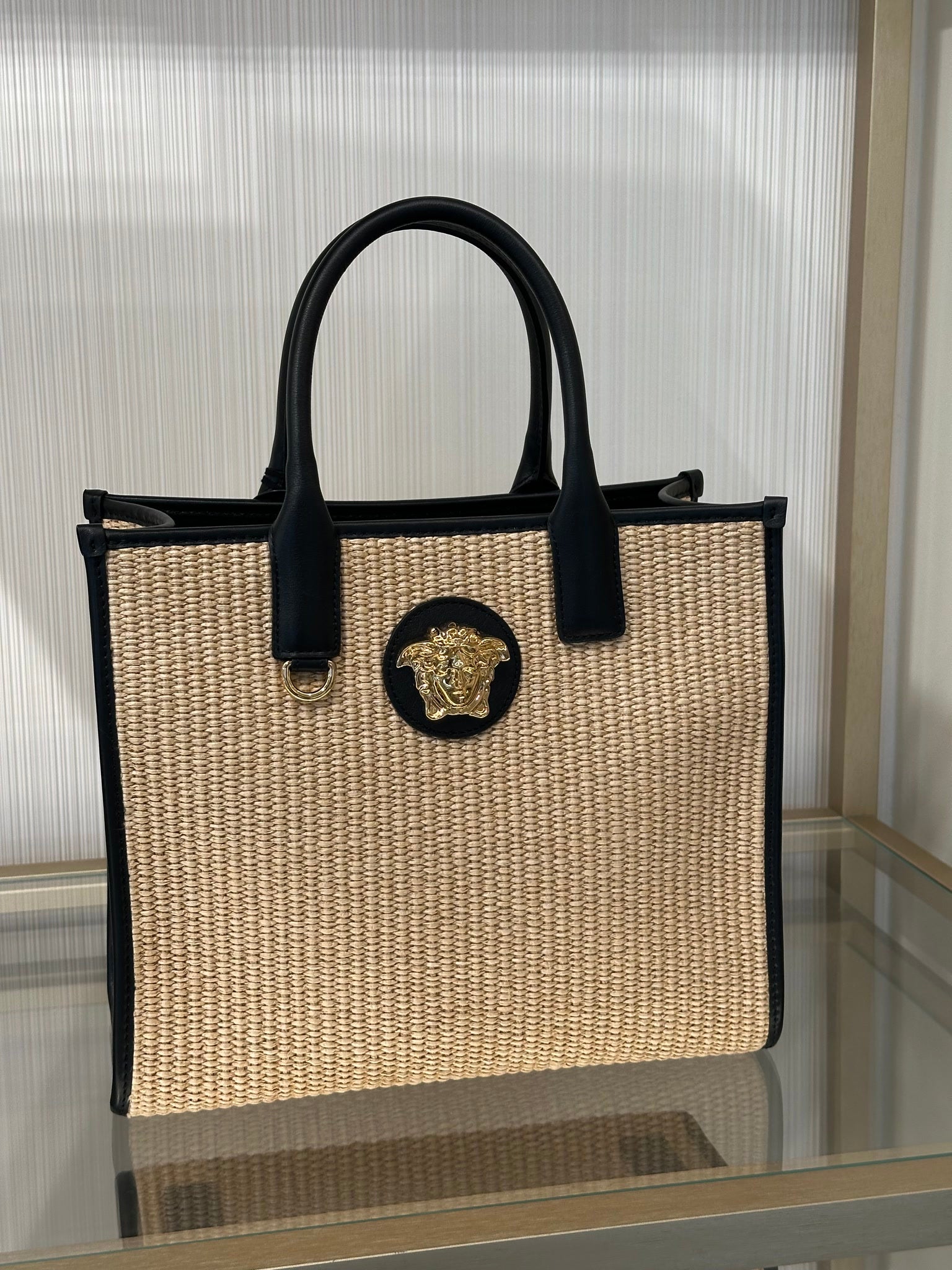 Versace Small Tote Fabric+Calf LeathVersace