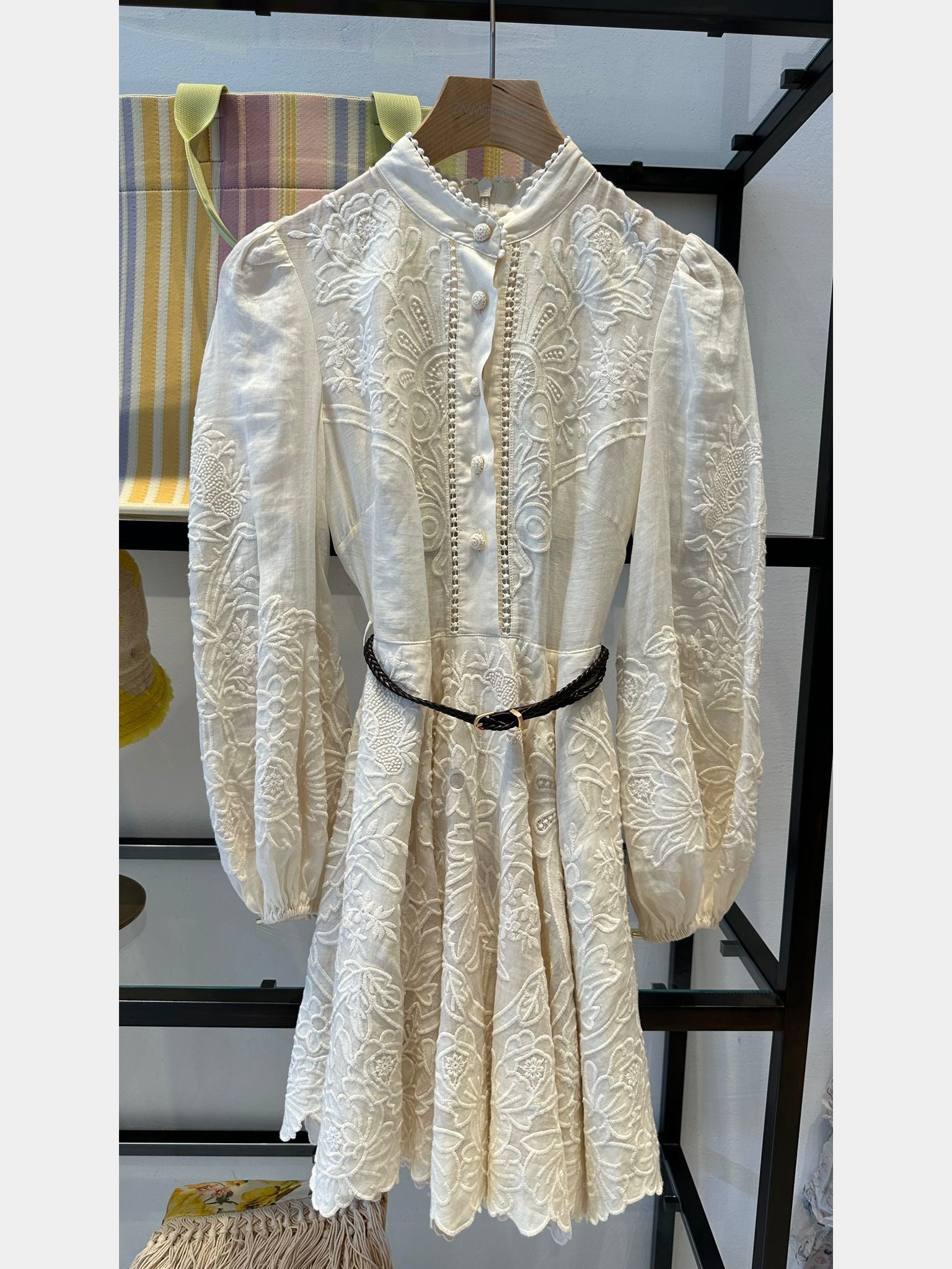 ZIMMERMANN Belted embroidered linen - gauze mini dressZimmermann