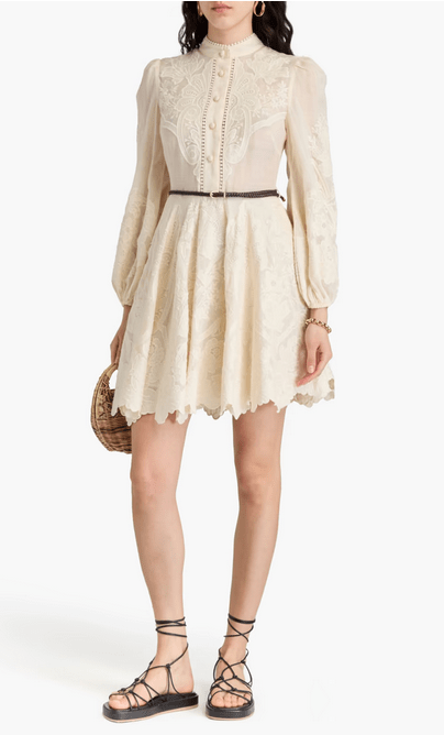 ZIMMERMANN Belted embroidered linen - gauze mini dressZimmermann