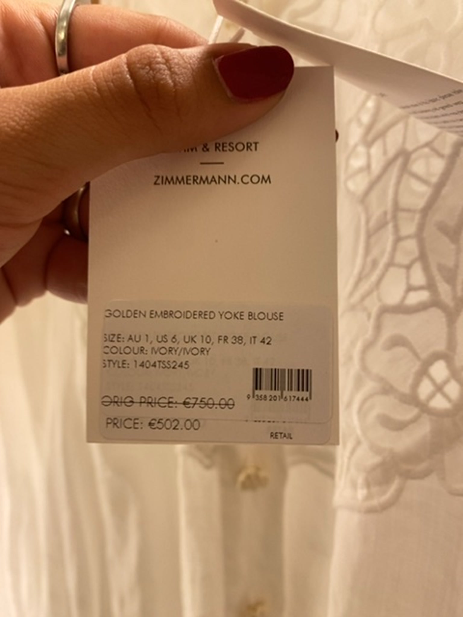 ZIMMERMANN Bluzka Damska Złocista Haftowana YokeZimmermann