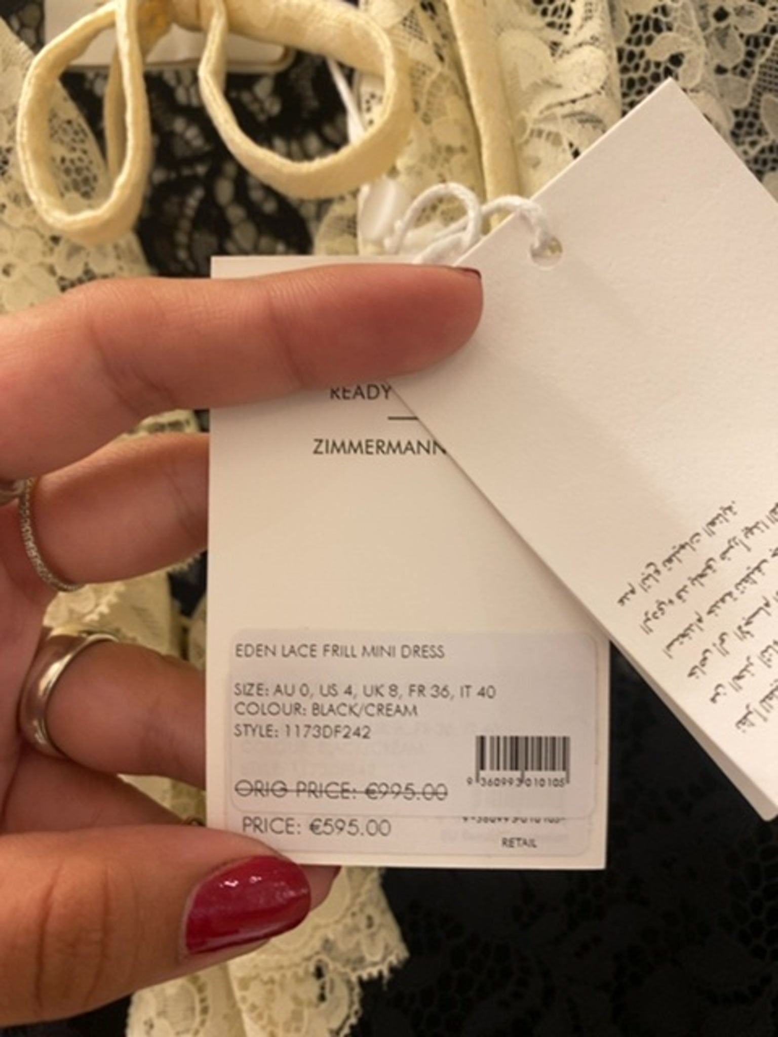 ZIMMERMANN Damska Sukienka Czarna/Kremowa Eden Lace Frill Mini DressZimmermann