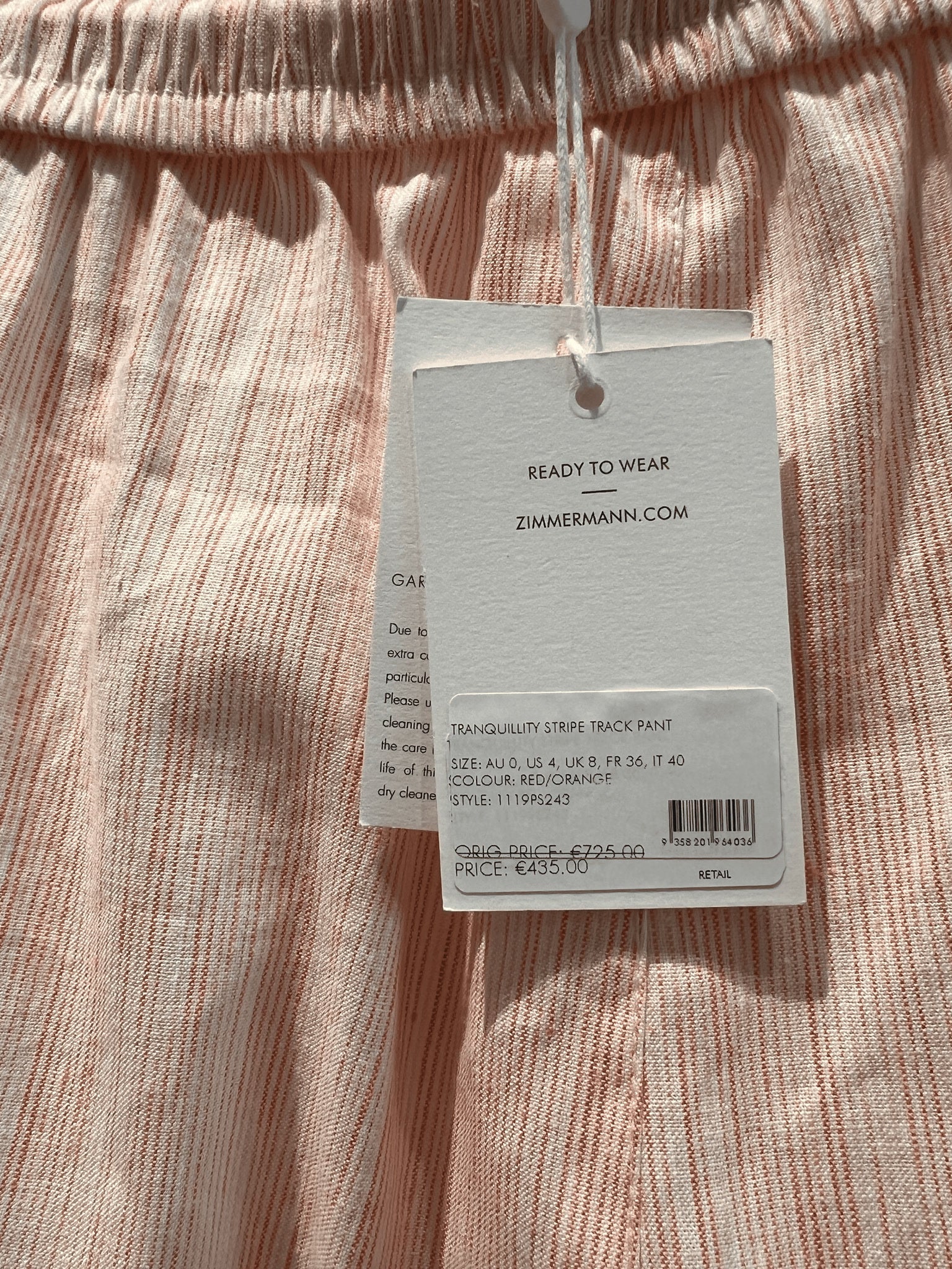ZIMMERMANN Damskie Spodnie Pasiasta Tranquillity Red/OrangeZimmermann