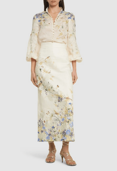 ZIMMERMANN Harmony printed midi linen pencil skirtZimmermann