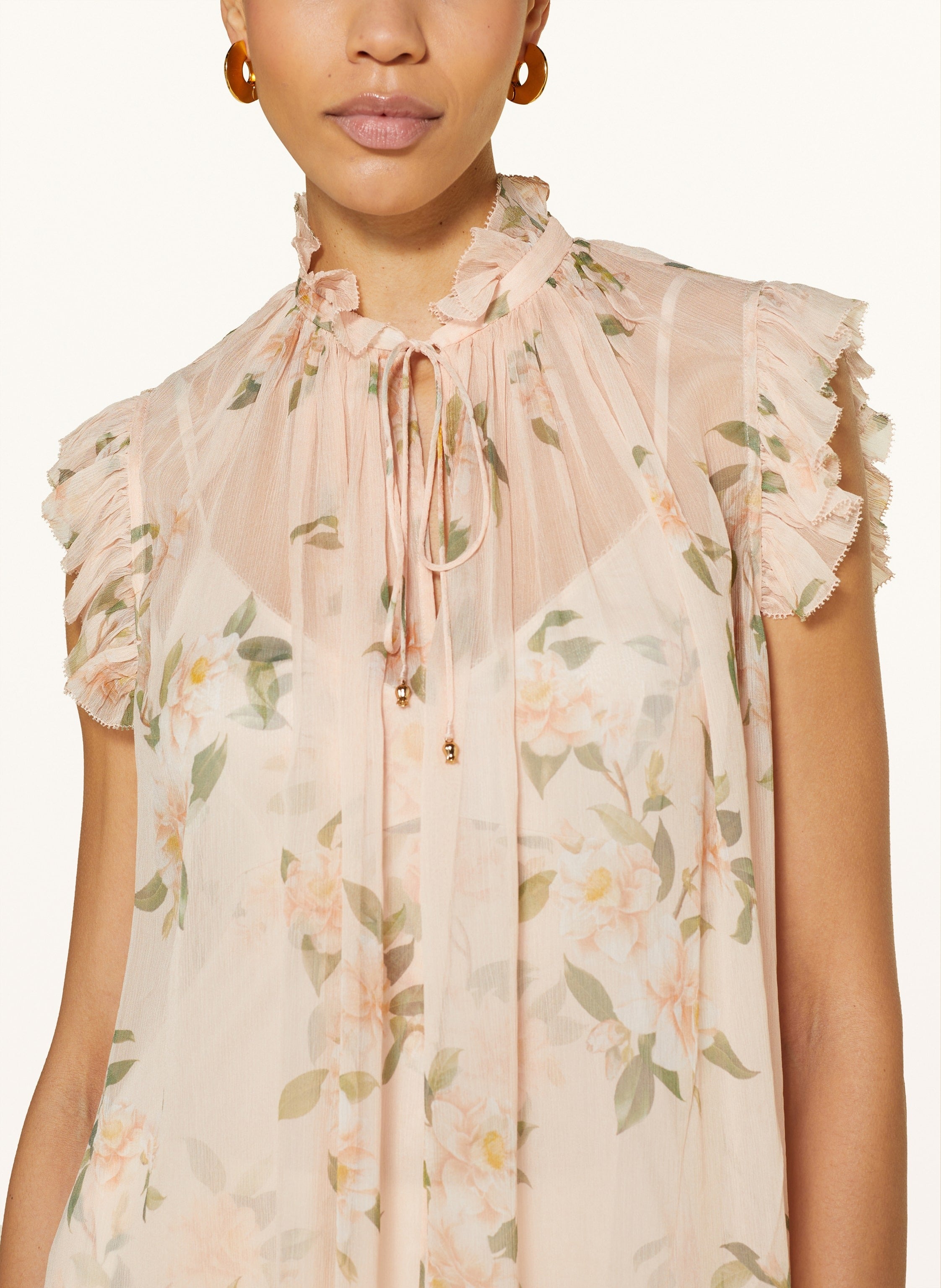 ZIMMERMANN Natura Frilled Tank Damskie Coral CamelliaZimmermann