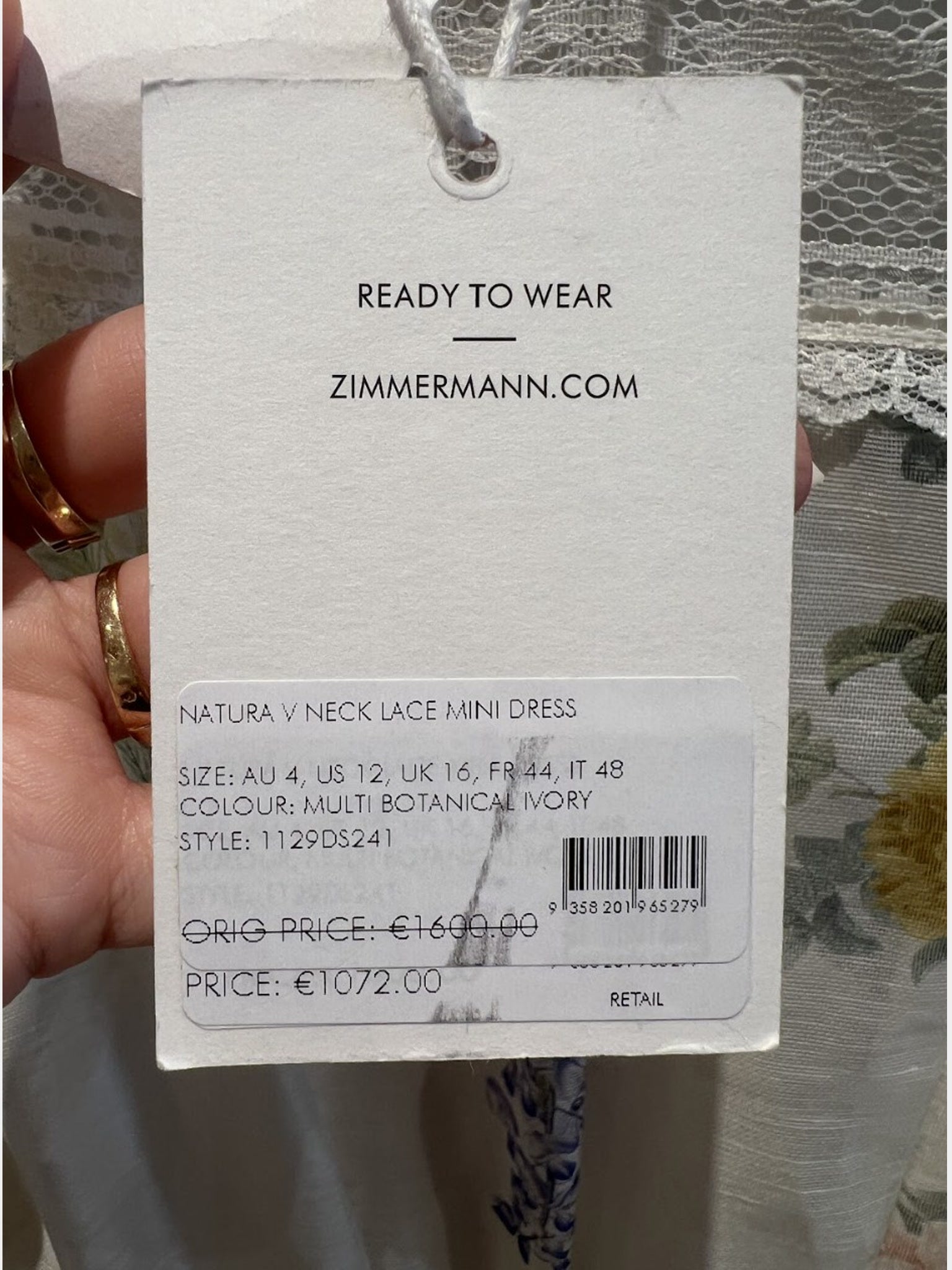 ZIMMERMANN Natura V Neck Lace Mini DressZimmermann