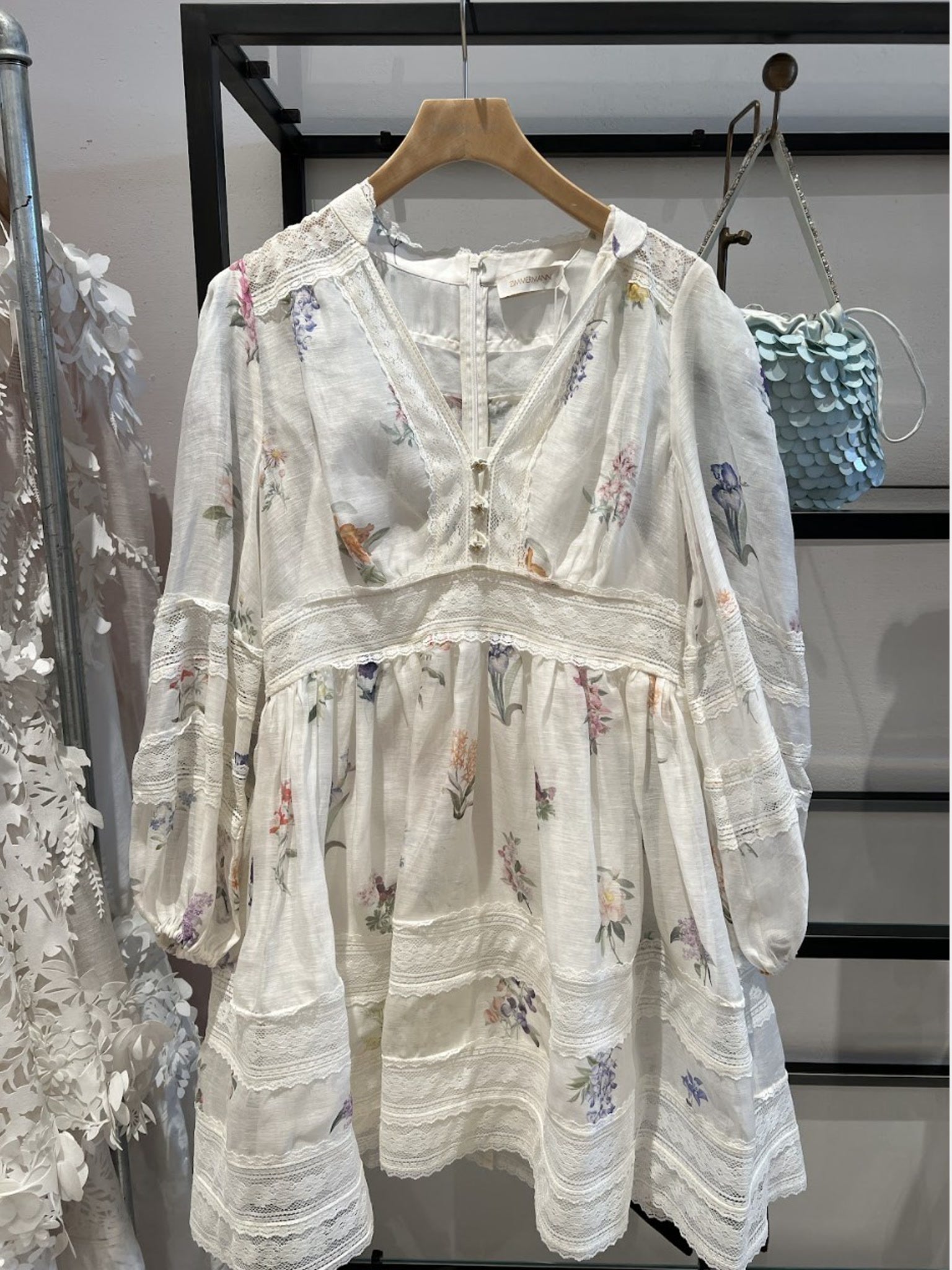 ZIMMERMANN Natura V Neck Lace Mini DressZimmermann