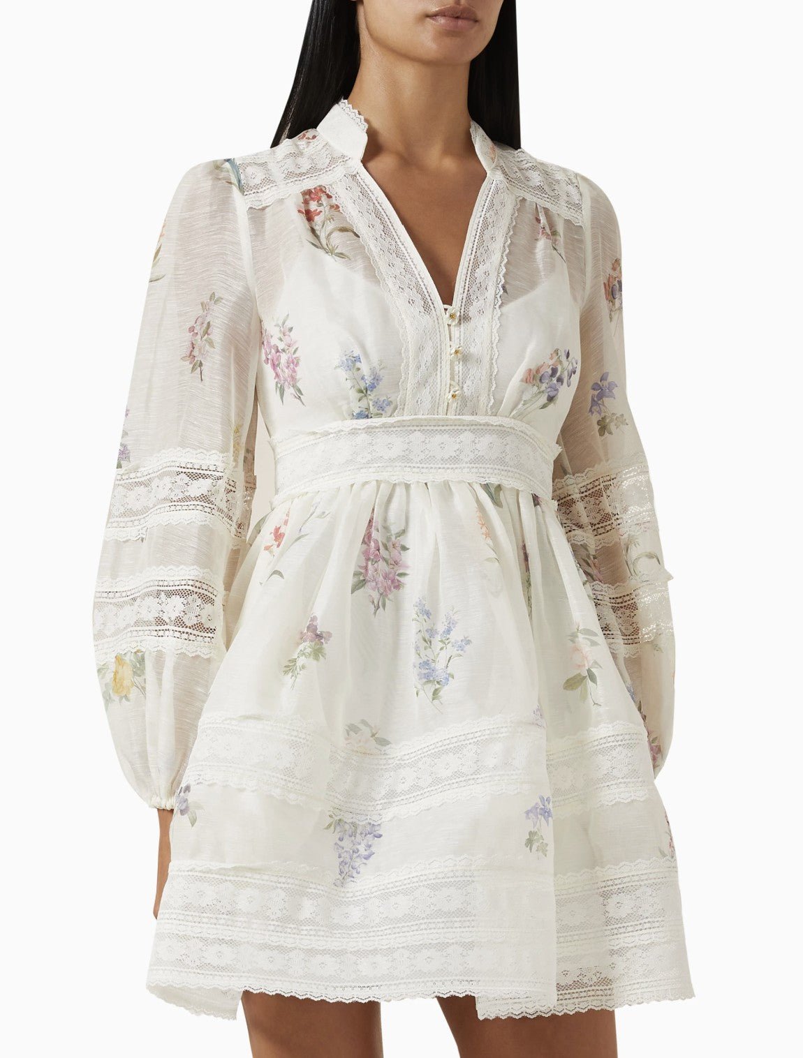 ZIMMERMANN Natura V Neck Lace Mini DressZimmermann