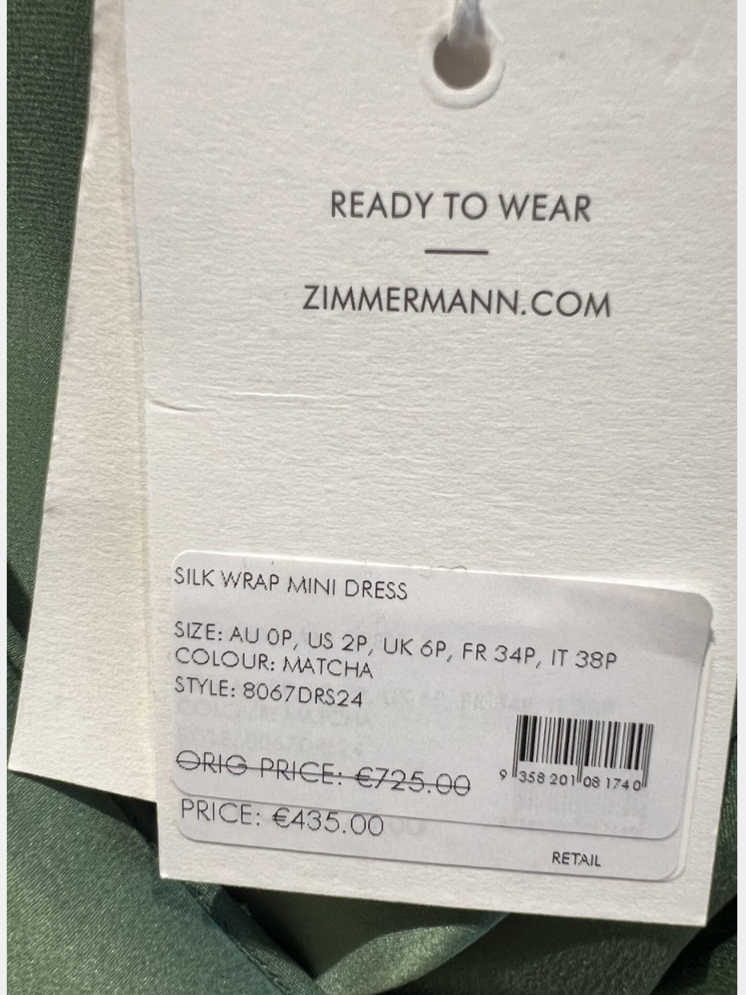 ZIMMERMANN Silk Wrap Mini Dress Damska MatchaZimmermann