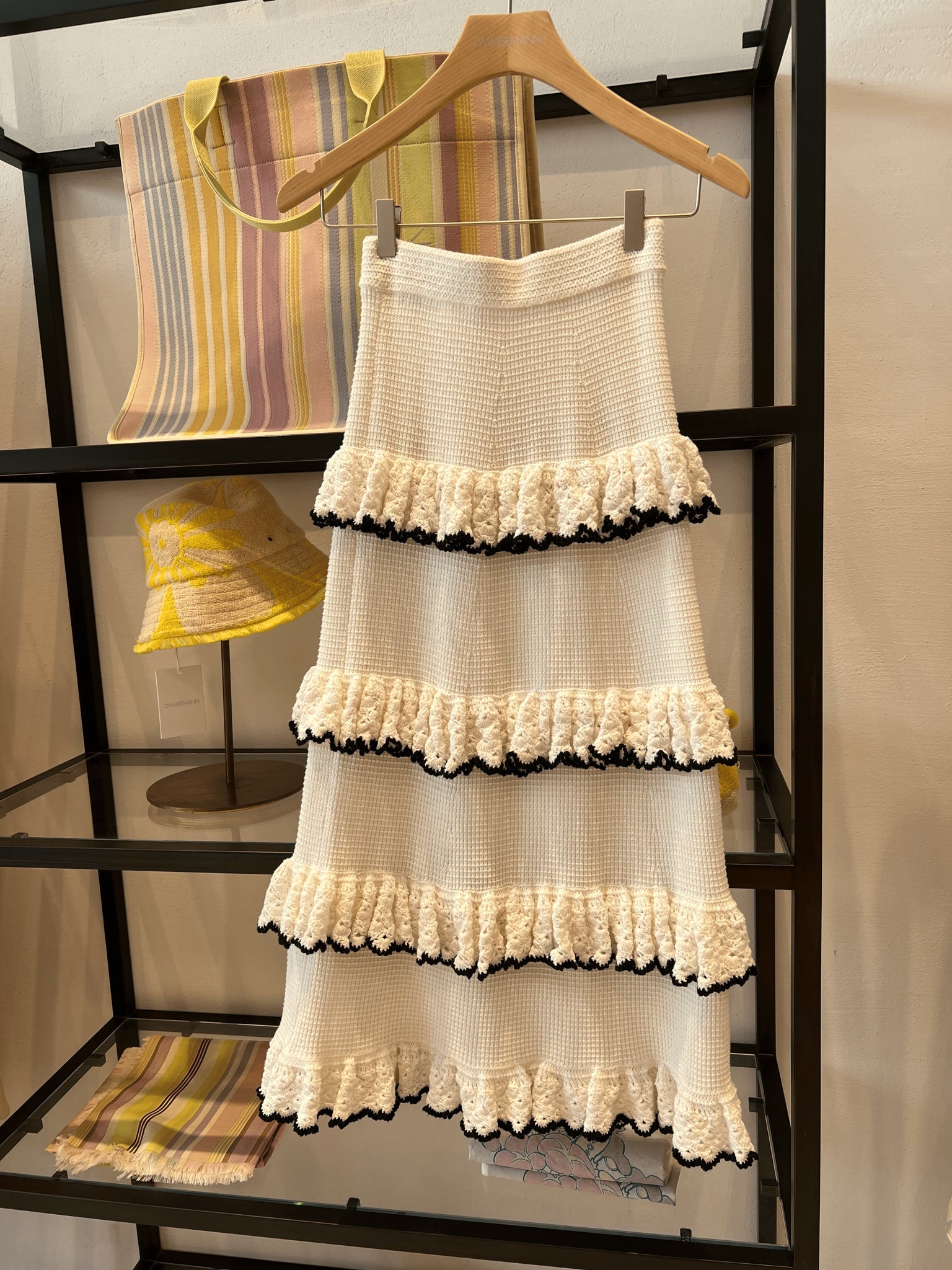 ZIMMERMANN Spódnica Damska Czarna/Ivory Halliday Scallop Frill Skirt 9719SSS241Zimmermann