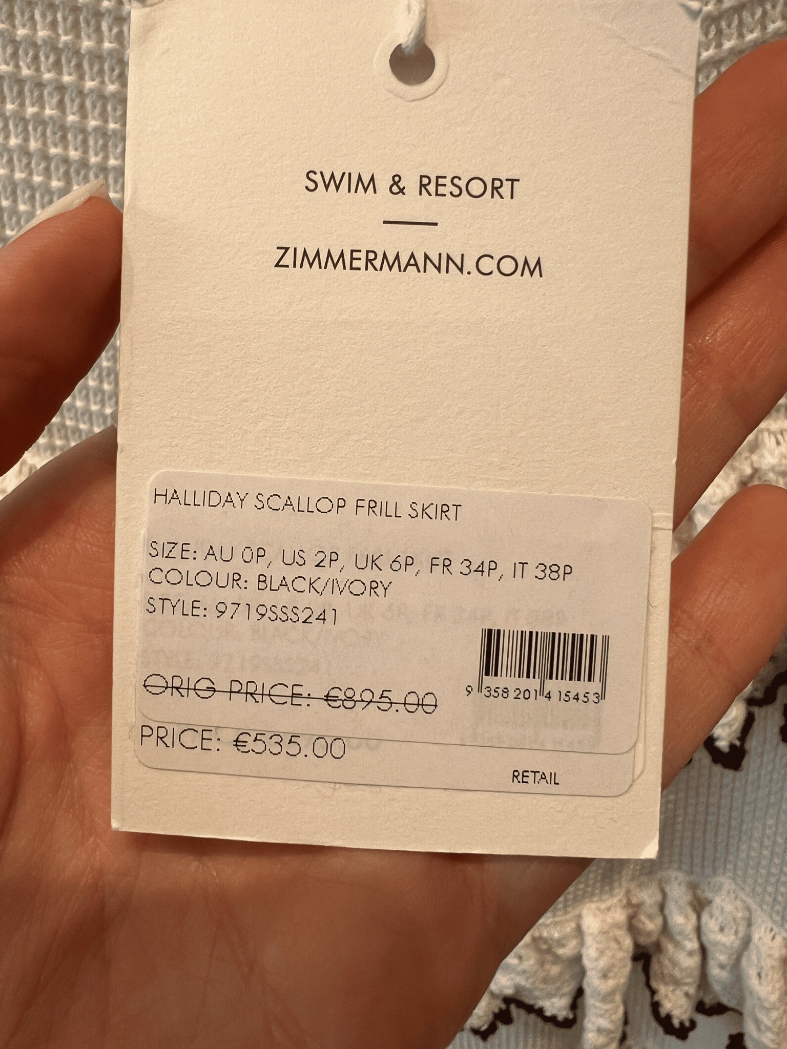 ZIMMERMANN Spódnica Damska Czarna/Ivory Halliday Scallop Frill Skirt 9719SSS241Zimmermann