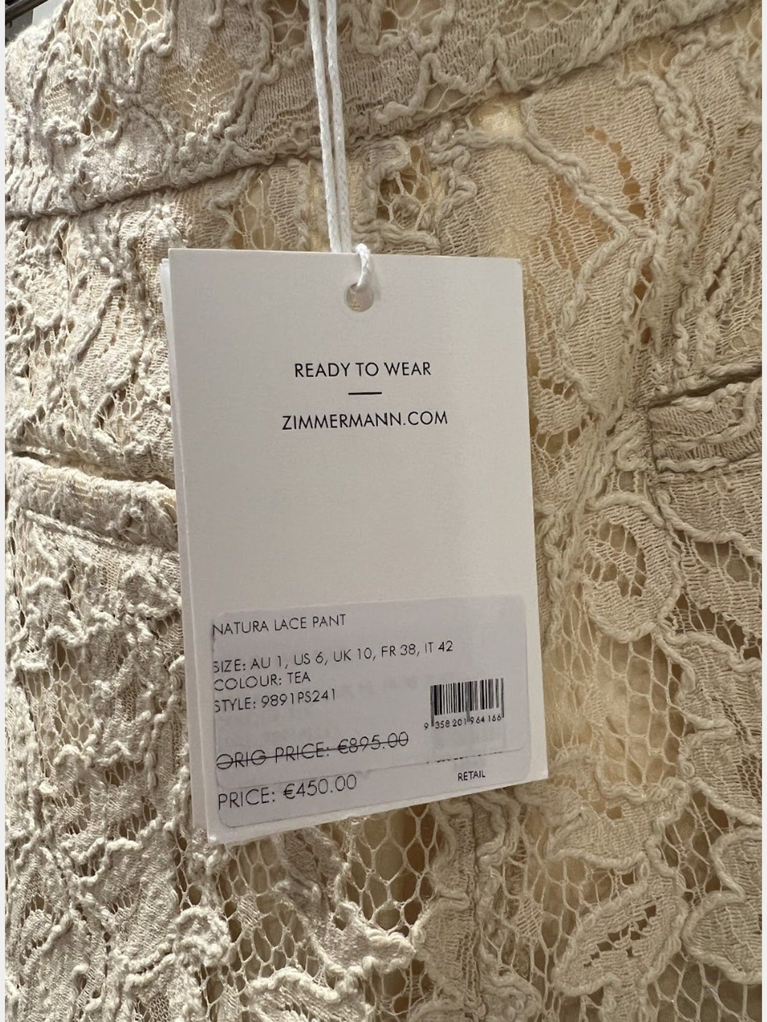 ZIMMERMANN Spodnie Damskie Tea Natura LaceZimmermann