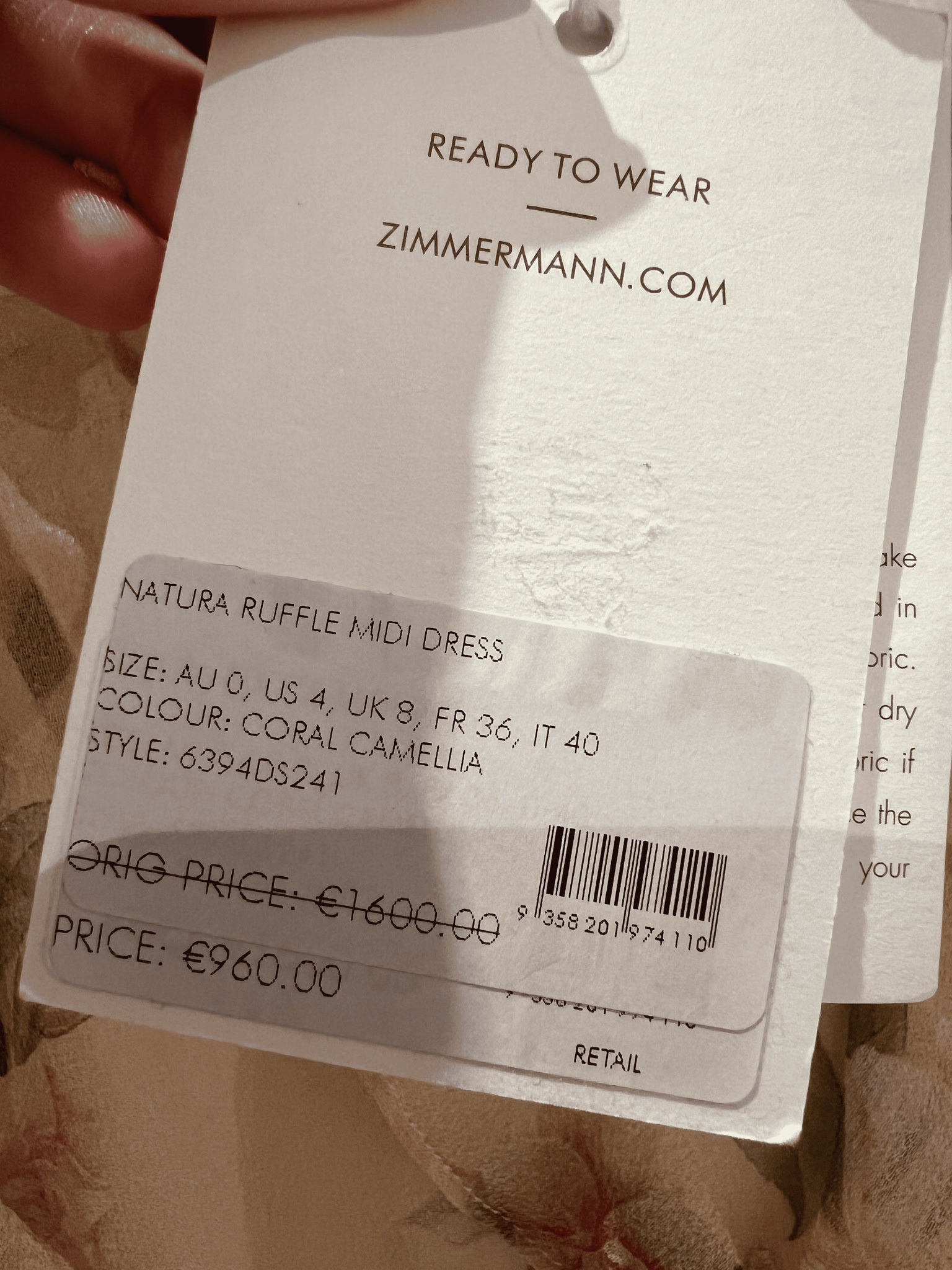 ZIMMERMANN Sukienka Damska Coral Camellia Natura Ruffle Midi Dress 6394DS241Zimmermann