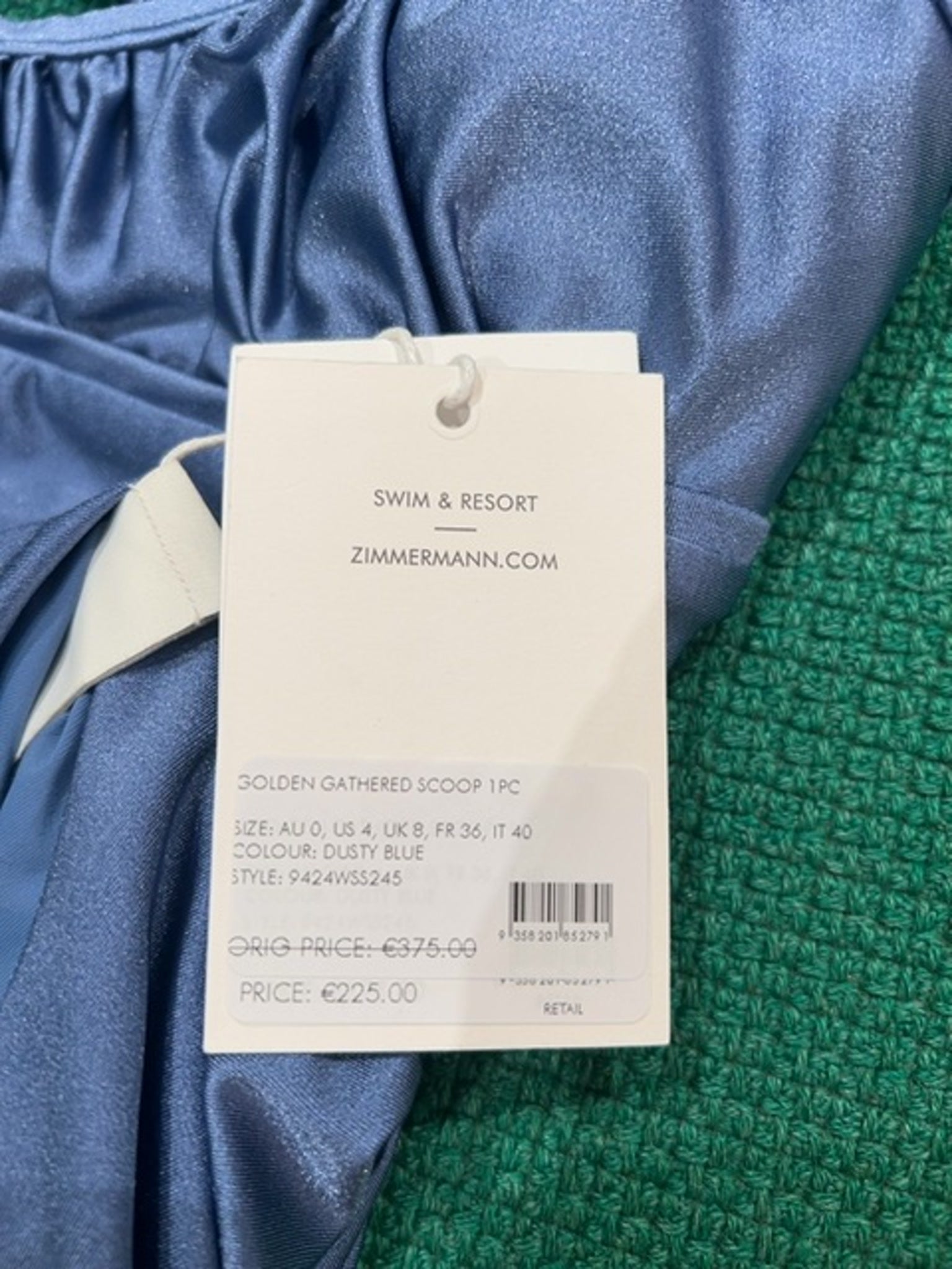 ZIMMERMANN Sukienka Damska Dusty Blue Golden Gathered Scoop 9424WSS245Zimmermann