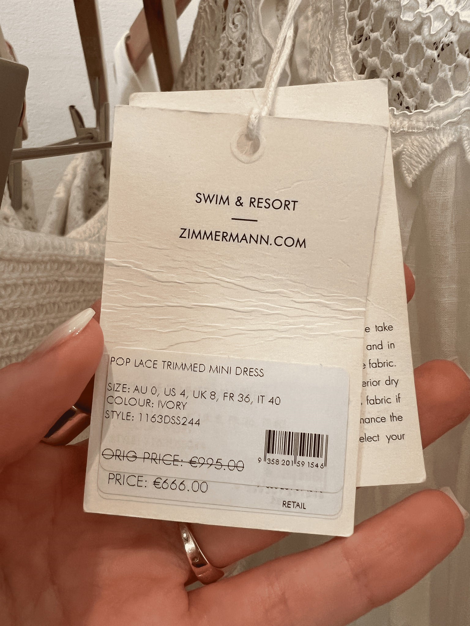 ZIMMERMANN Sukienka Damska Ivory Pop Lace Trimmed Mini Dress 1163DSS244Zimmermann