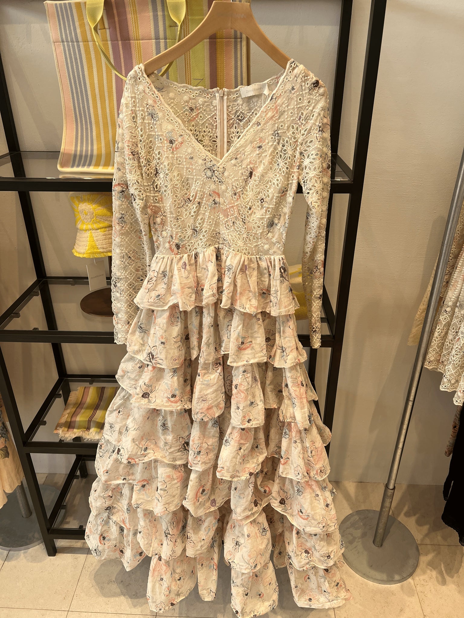ZIMMERMANN Sukienka Damska Ivory Watercolour Floral Halliday Tiered Ruffle Gown 9840DSS241Zimmermann