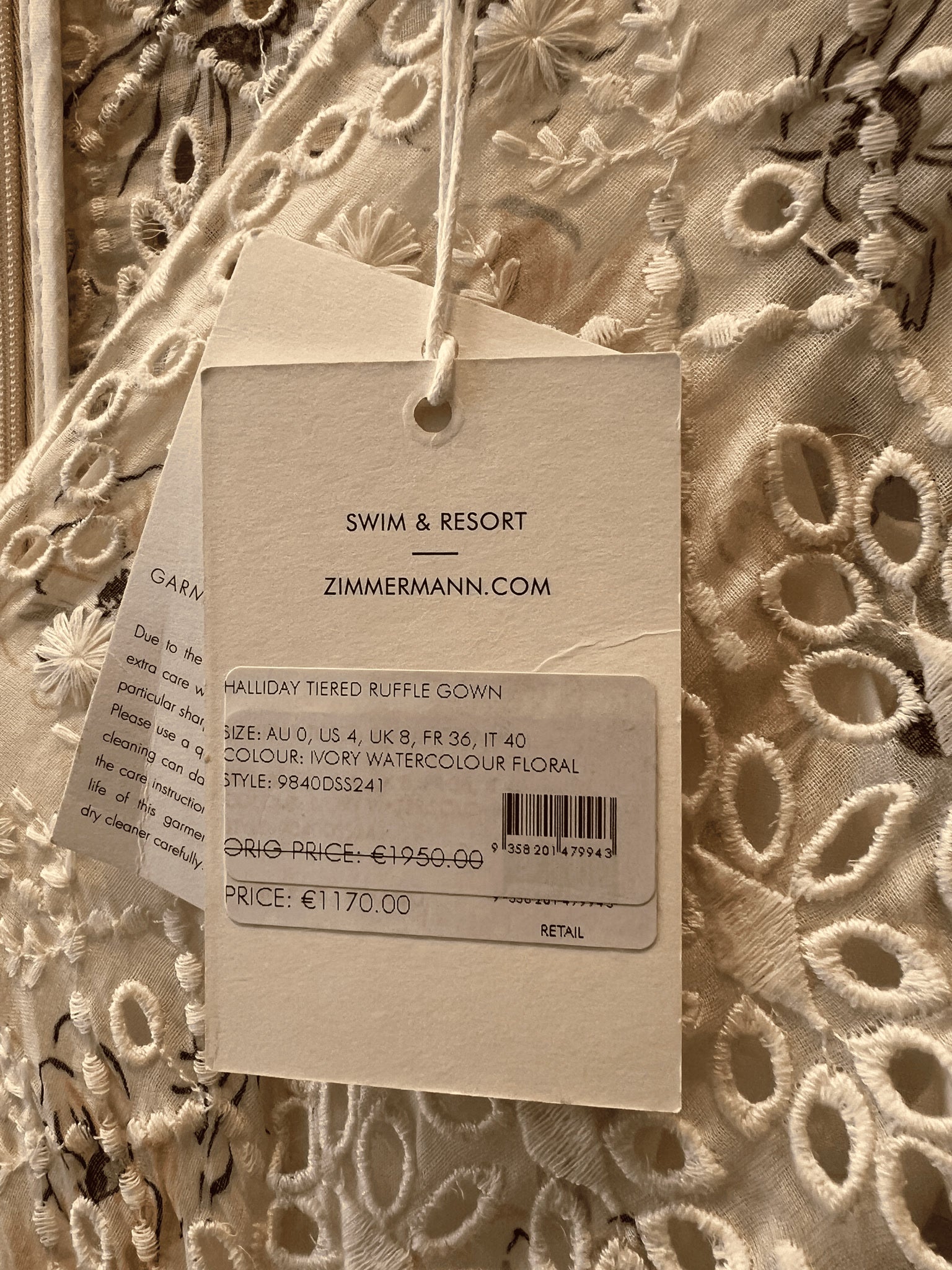 ZIMMERMANN Sukienka Damska Ivory Watercolour Floral Halliday Tiered Ruffle Gown 9840DSS241Zimmermann