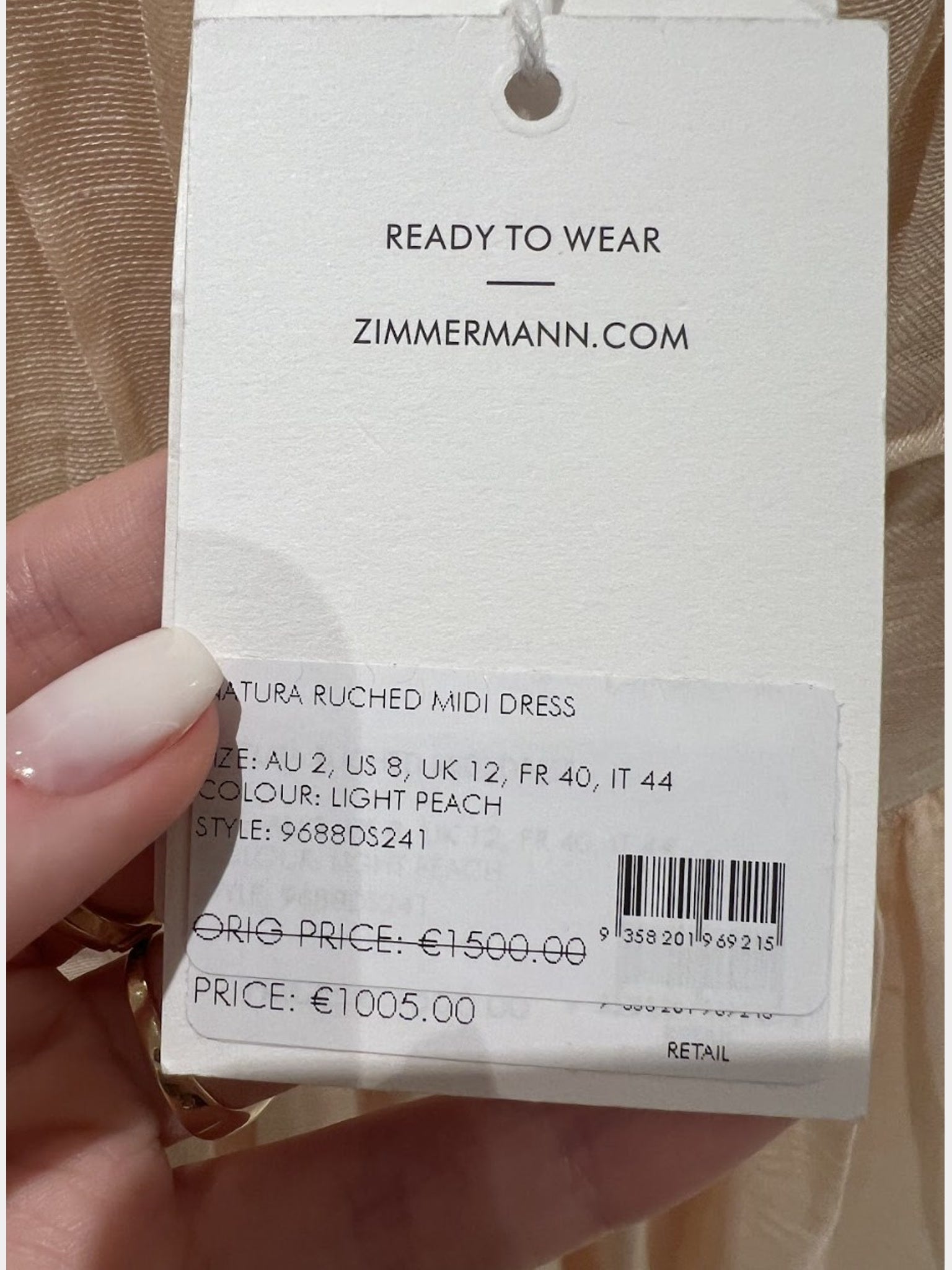 ZIMMERMANN Sukienka Damska Light Peach Jedwabna 9688DS241Zimmermann