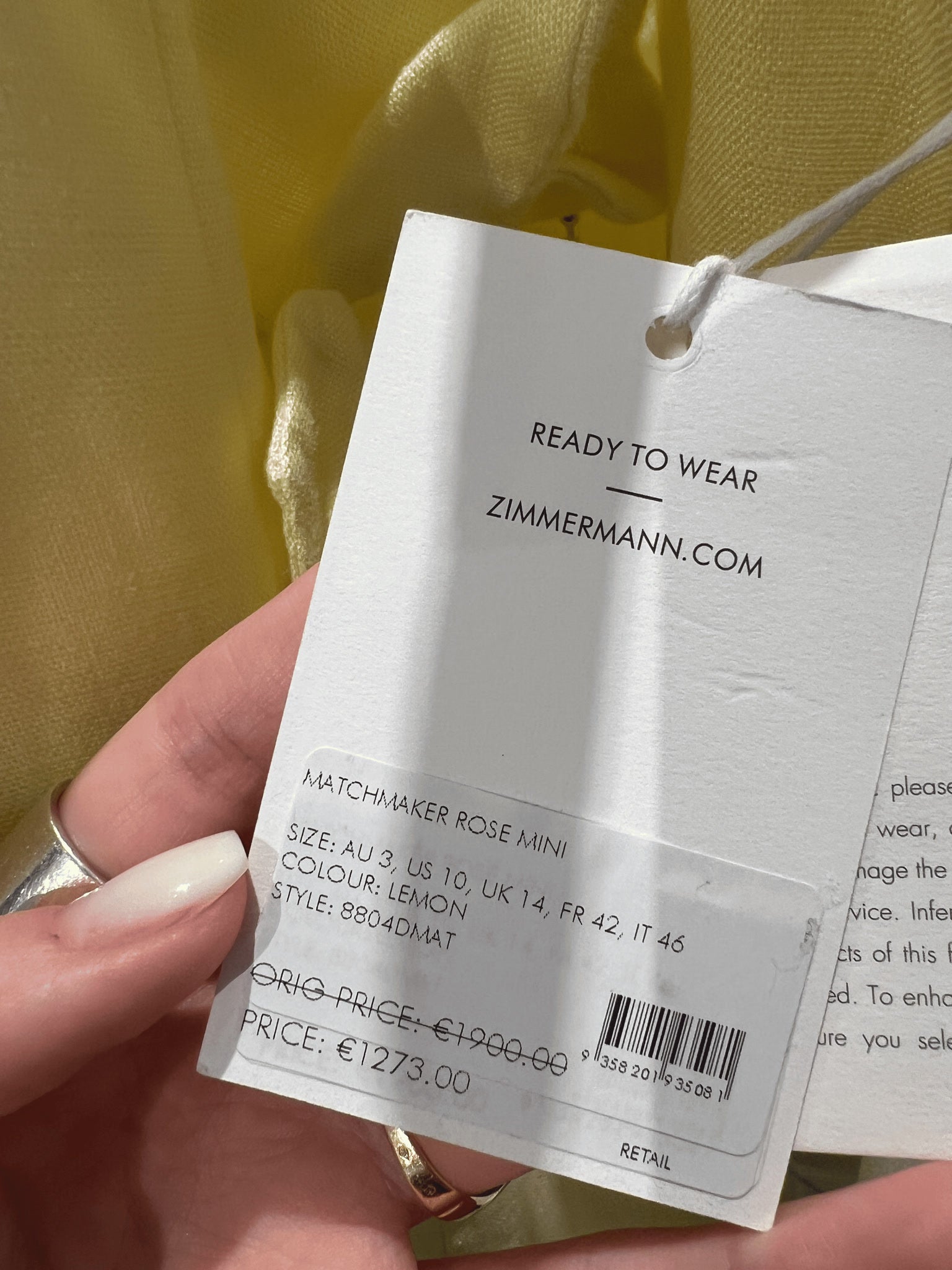 ZIMMERMANN Sukienka Damska Matchmaker Rose Mini Lemon 8804DMATZimmermann
