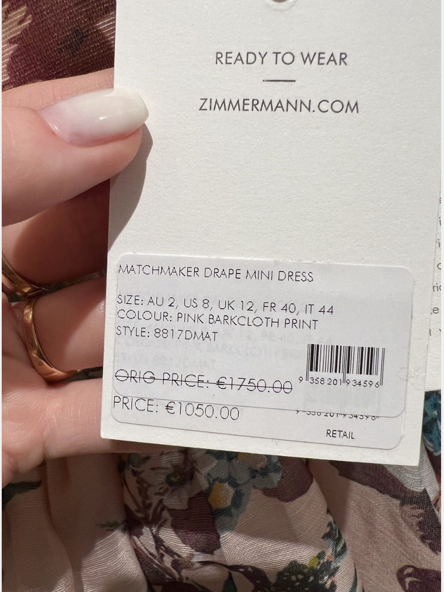 ZIMMERMANN Sukienka Damska Pink Barkcloth PrintZimmermann
