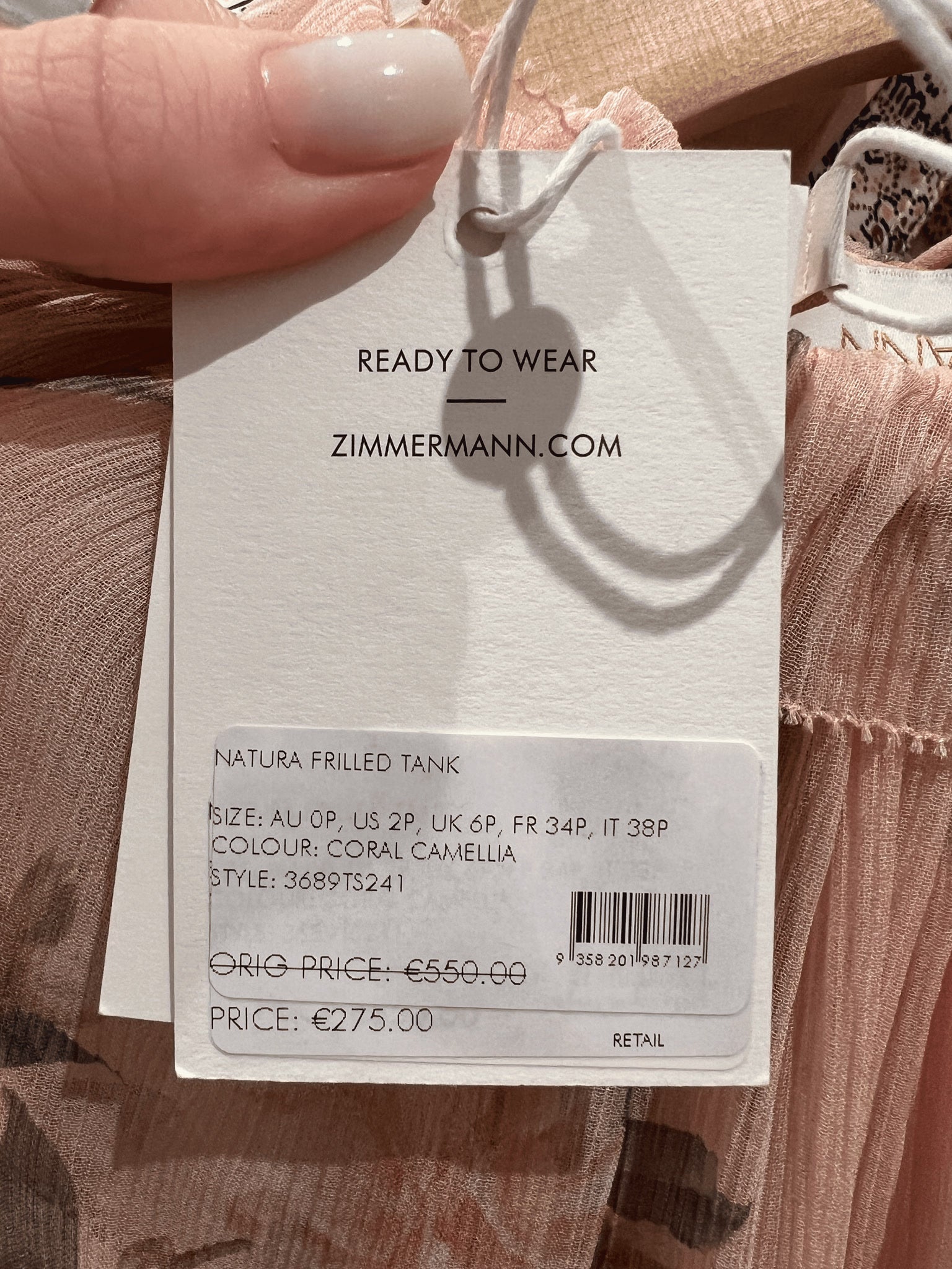 ZIMMERMANN Top Damski Coral Camellia Natura Frilled Tank 3689TS241Zimmermann