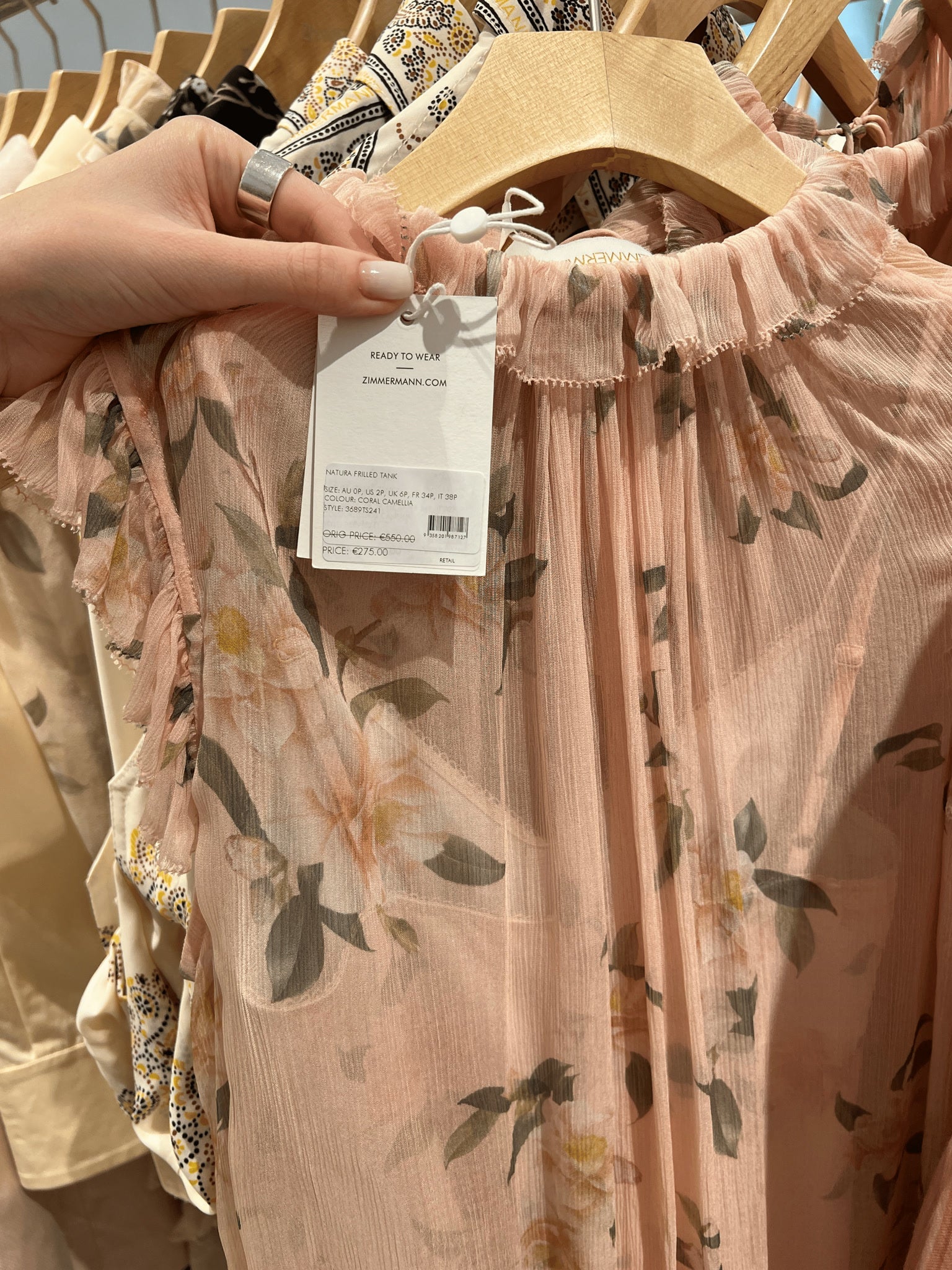 ZIMMERMANN Top Damski Coral Camellia Natura Frilled Tank 3689TS241Zimmermann
