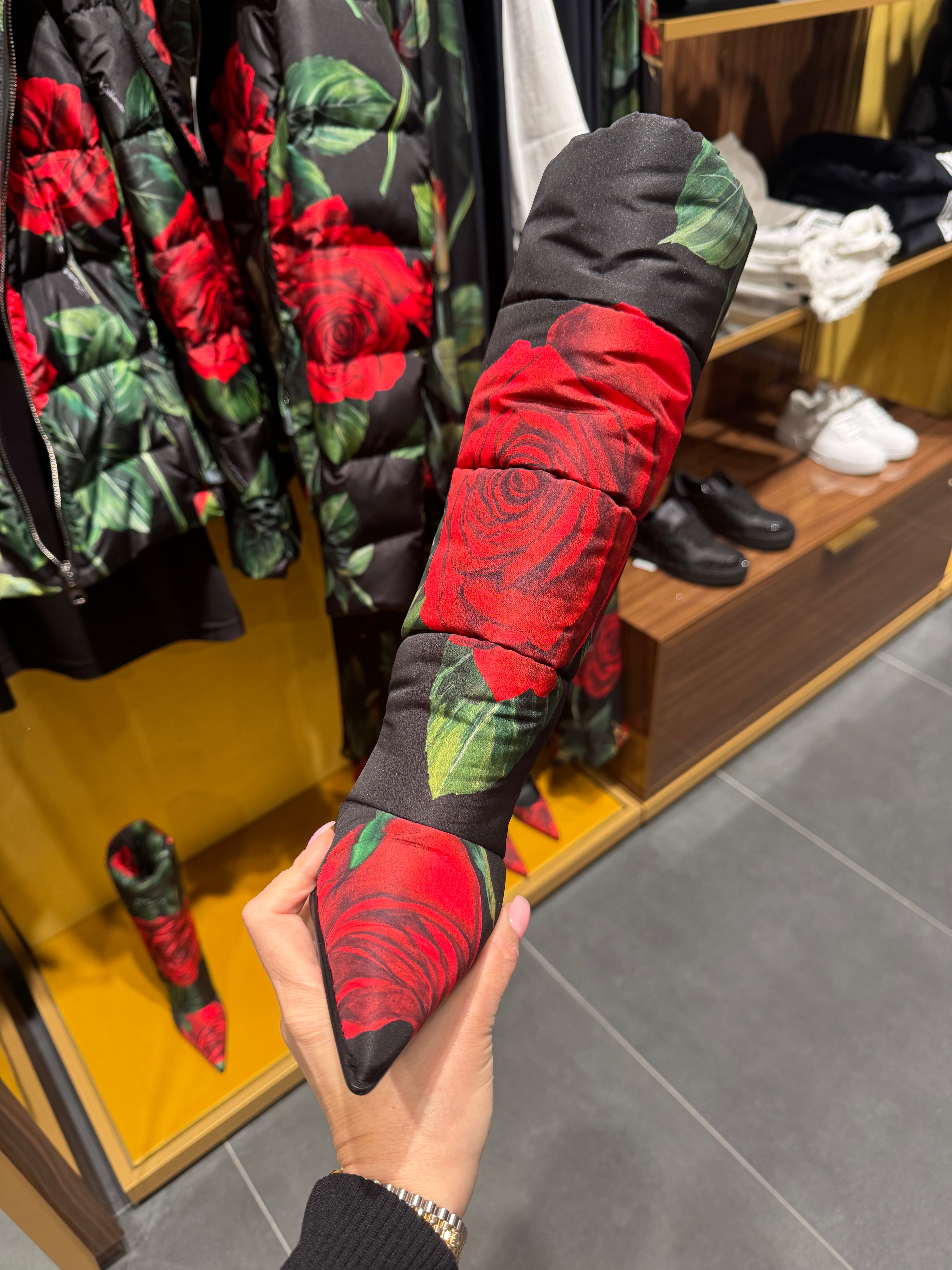Dolce &amp; Gabbana Rose Print Quilted Boots
