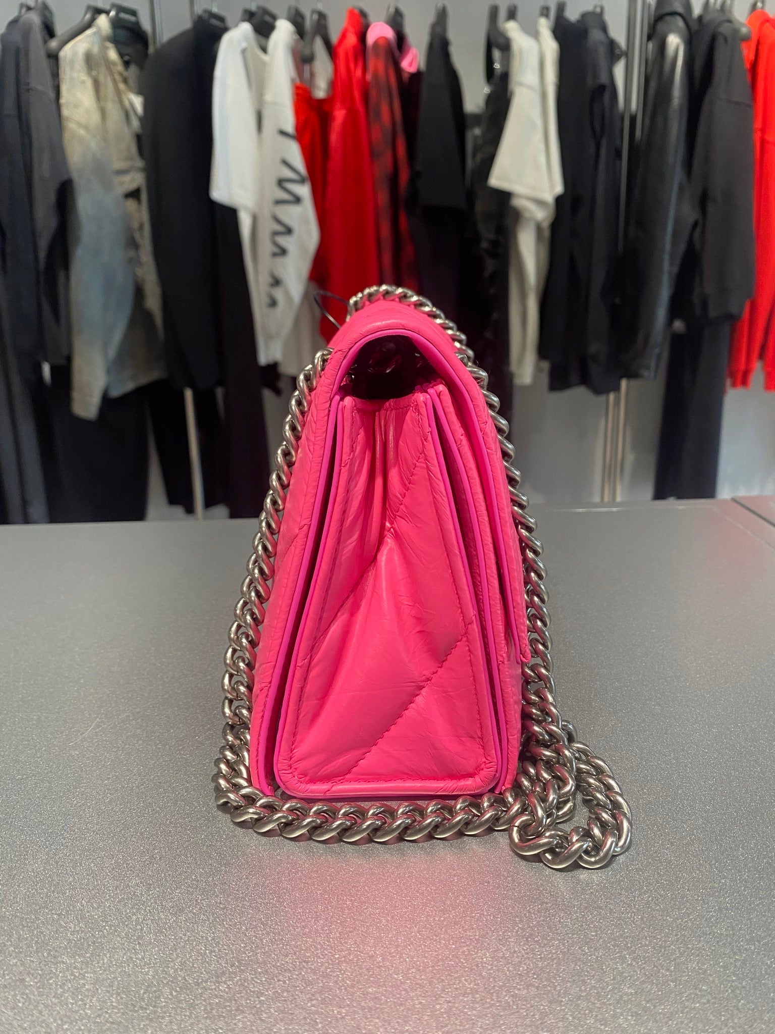 Balenciaga Damska torebka skórzana Fluo PinkBalenciaga
