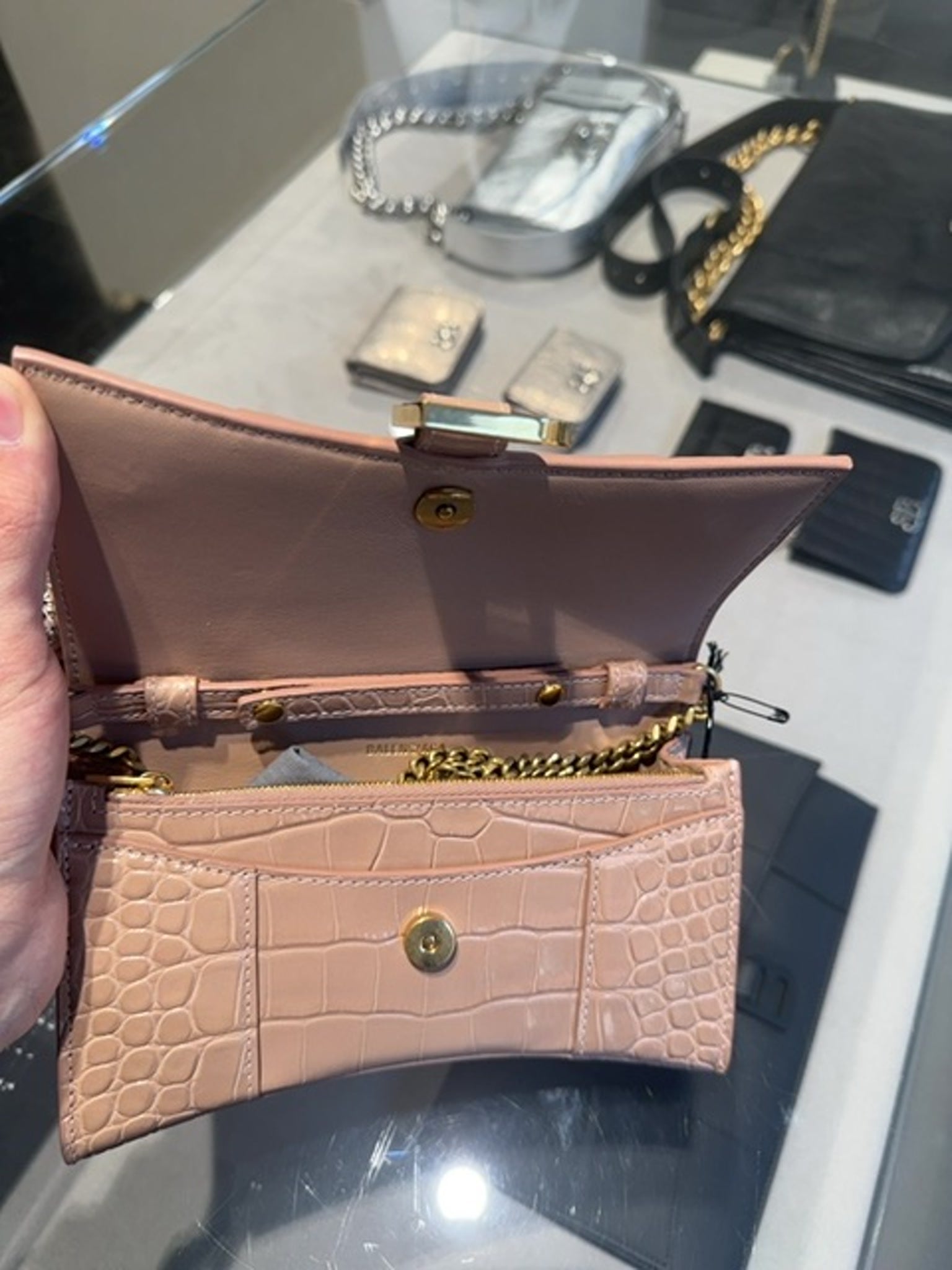 Balenciaga Hourglass Wallet Shiny Embossed Croc CalfBalenciaga
