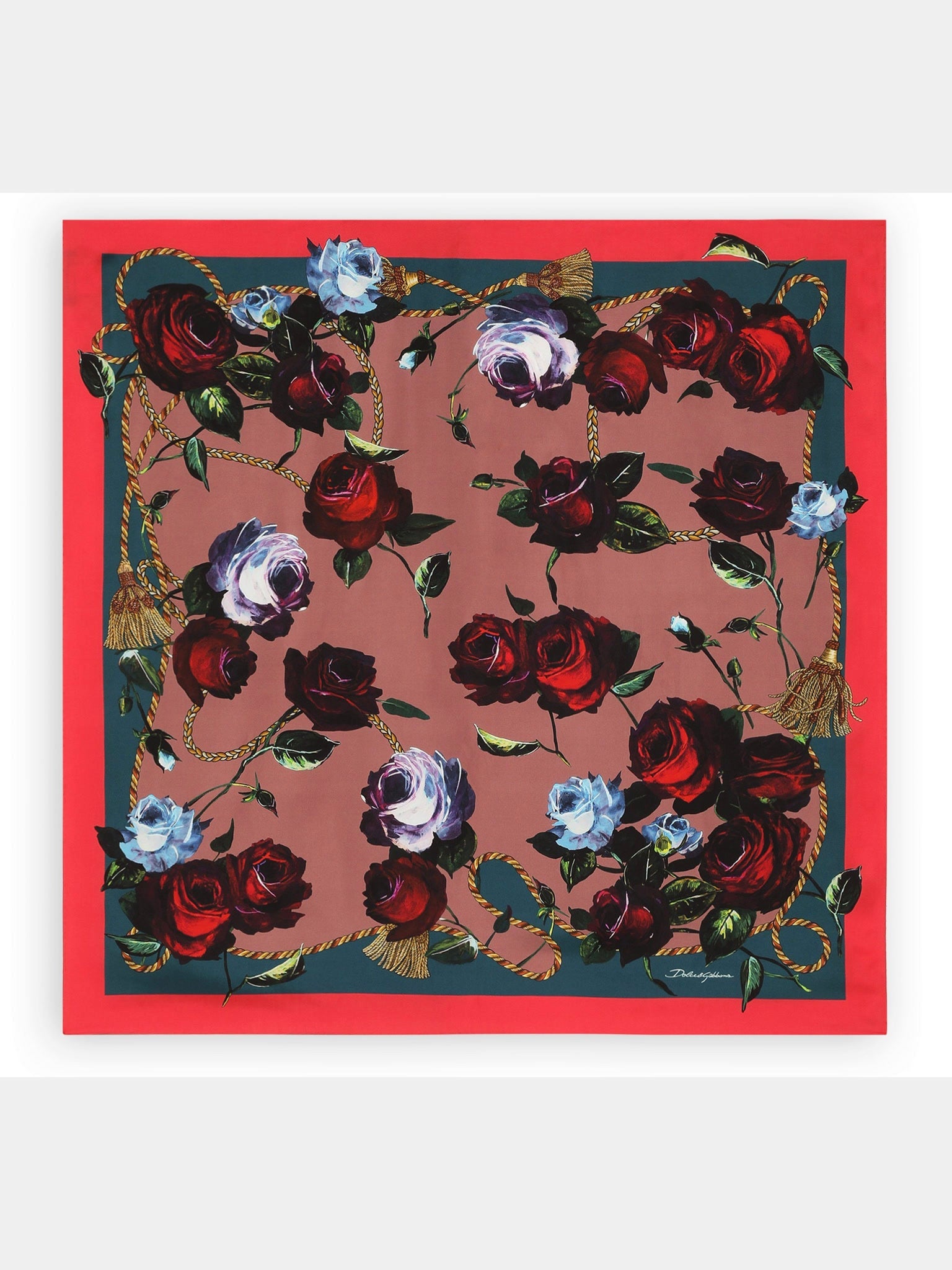 Dolce & Gabbana Twill Scarf with Vintage Rose PrintDolce & Gabbana