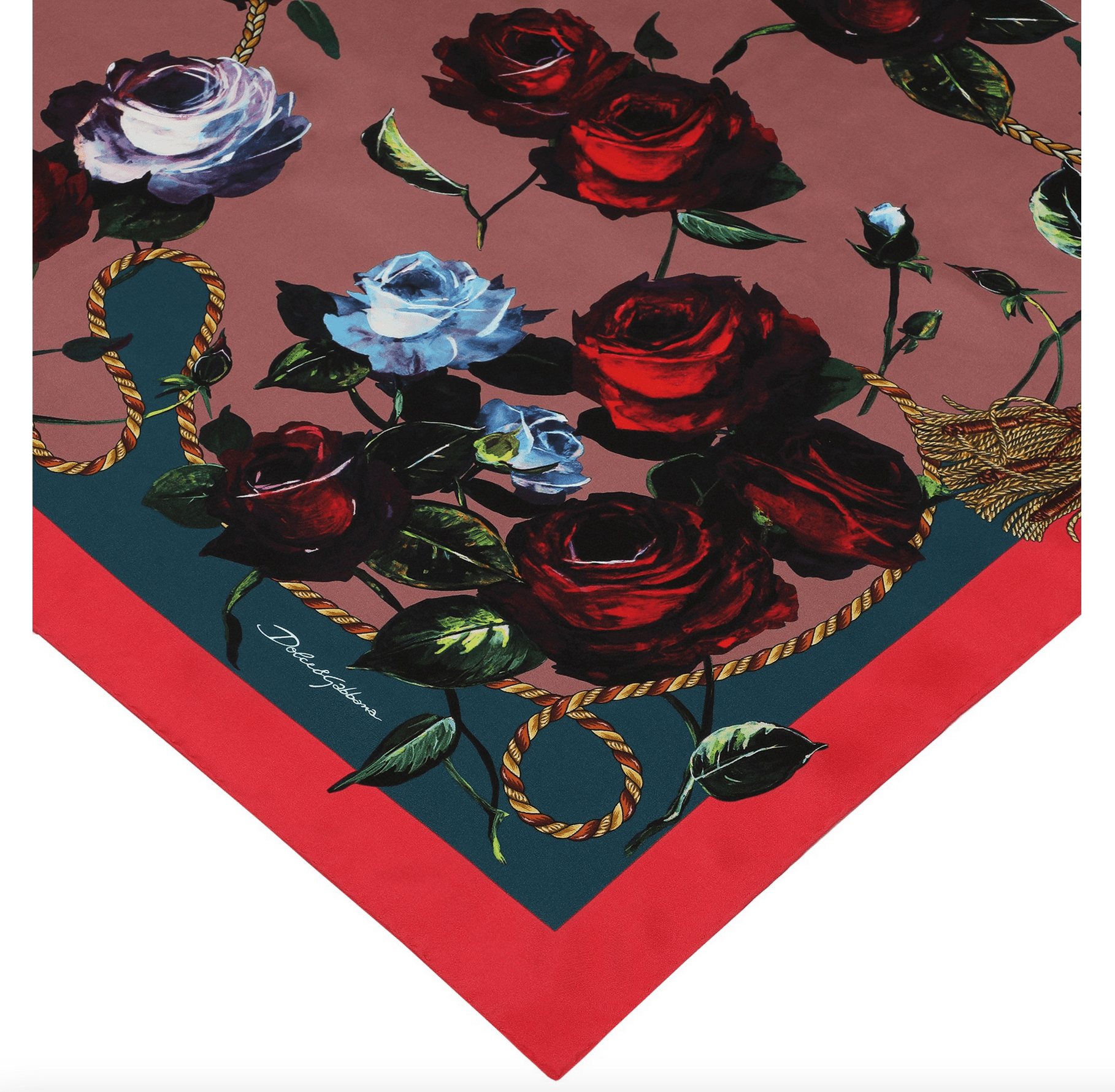 Dolce & Gabbana Twill Scarf with Vintage Rose PrintDolce & Gabbana