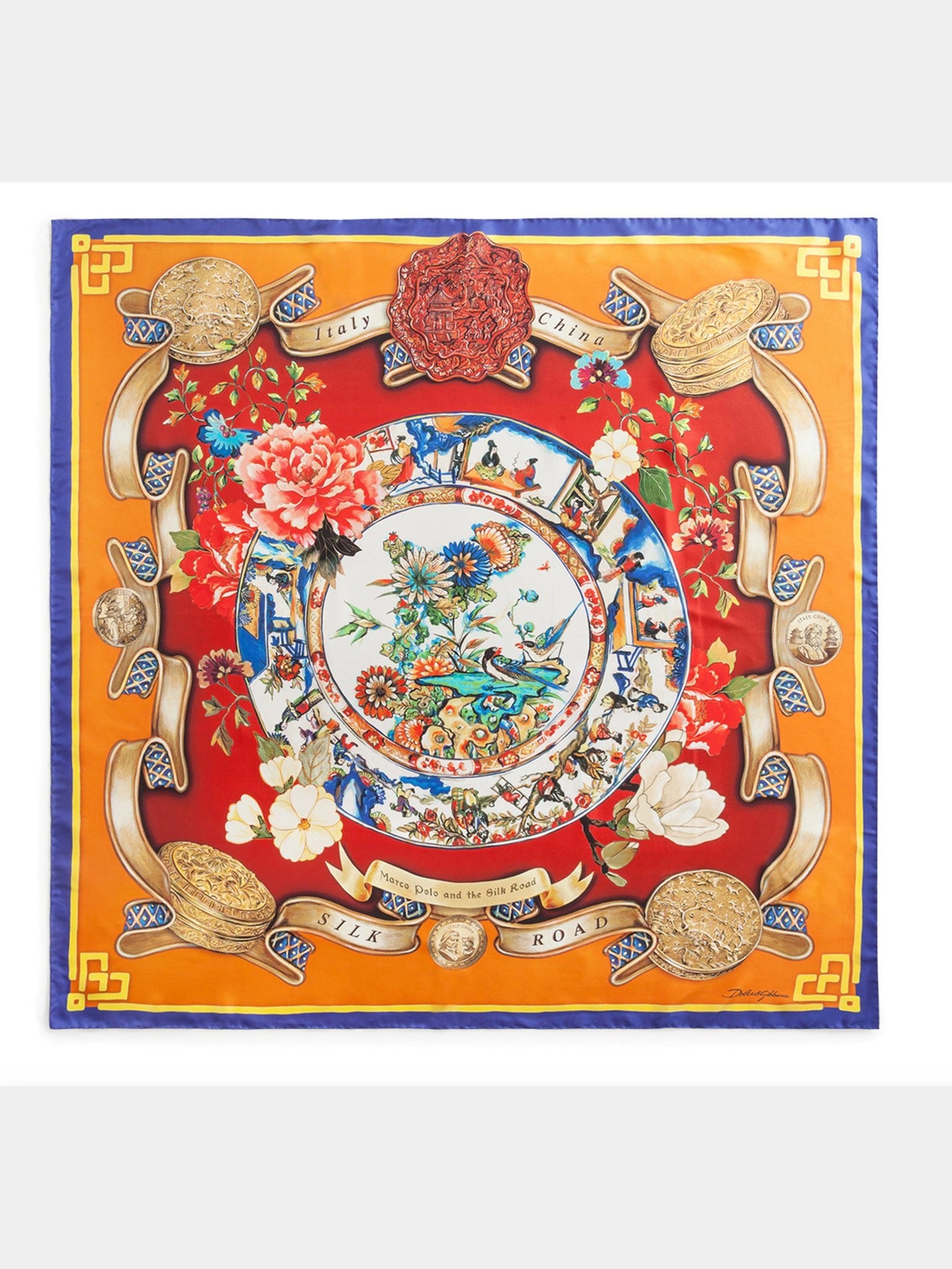 Dolce & Gabbana Twill Silk Foulard with Silk Road PrintDolce & Gabbana