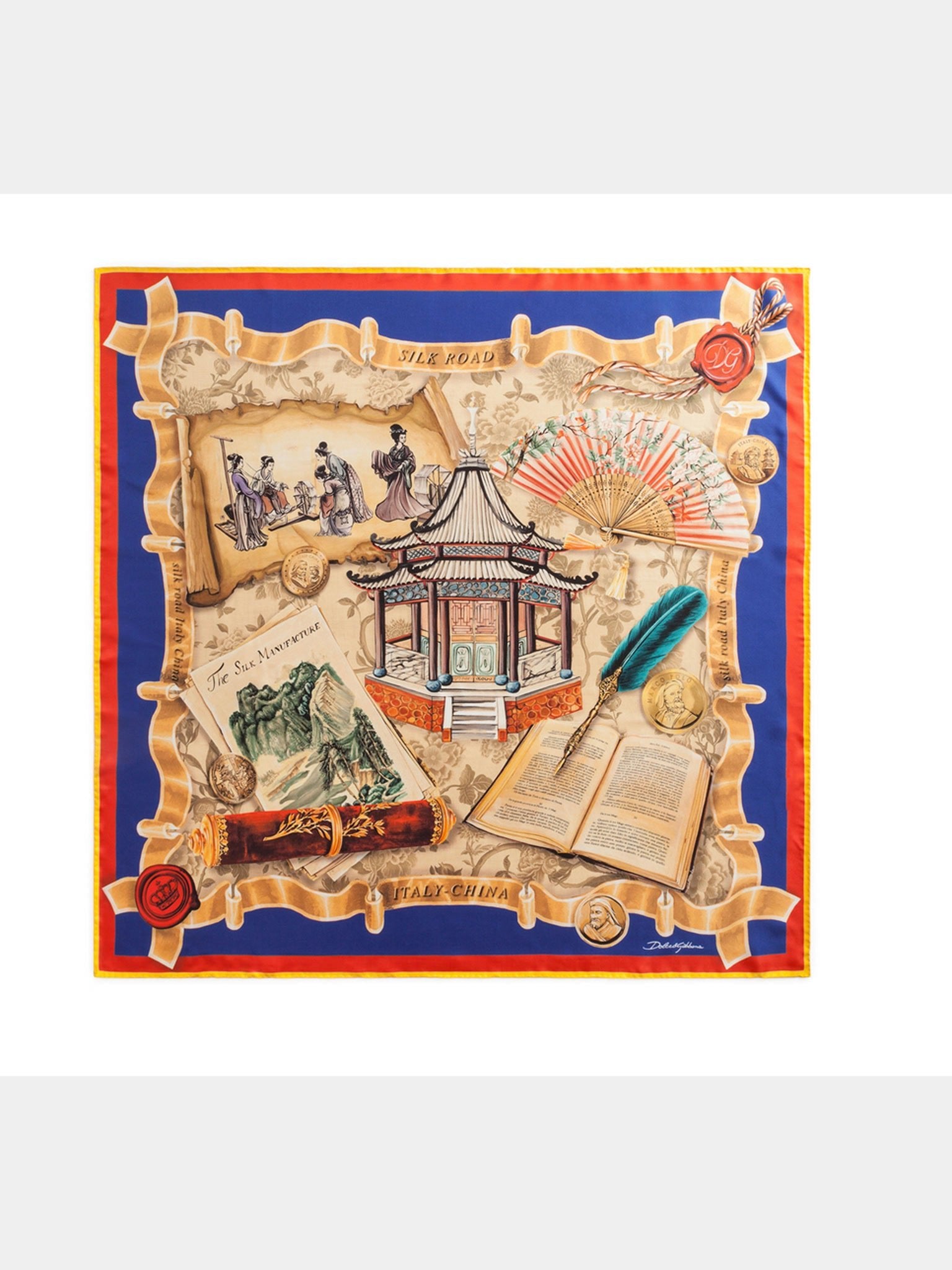 Dolce & Gabbana Twill Silk Foulard with Silk Road PrintDolce & Gabbana